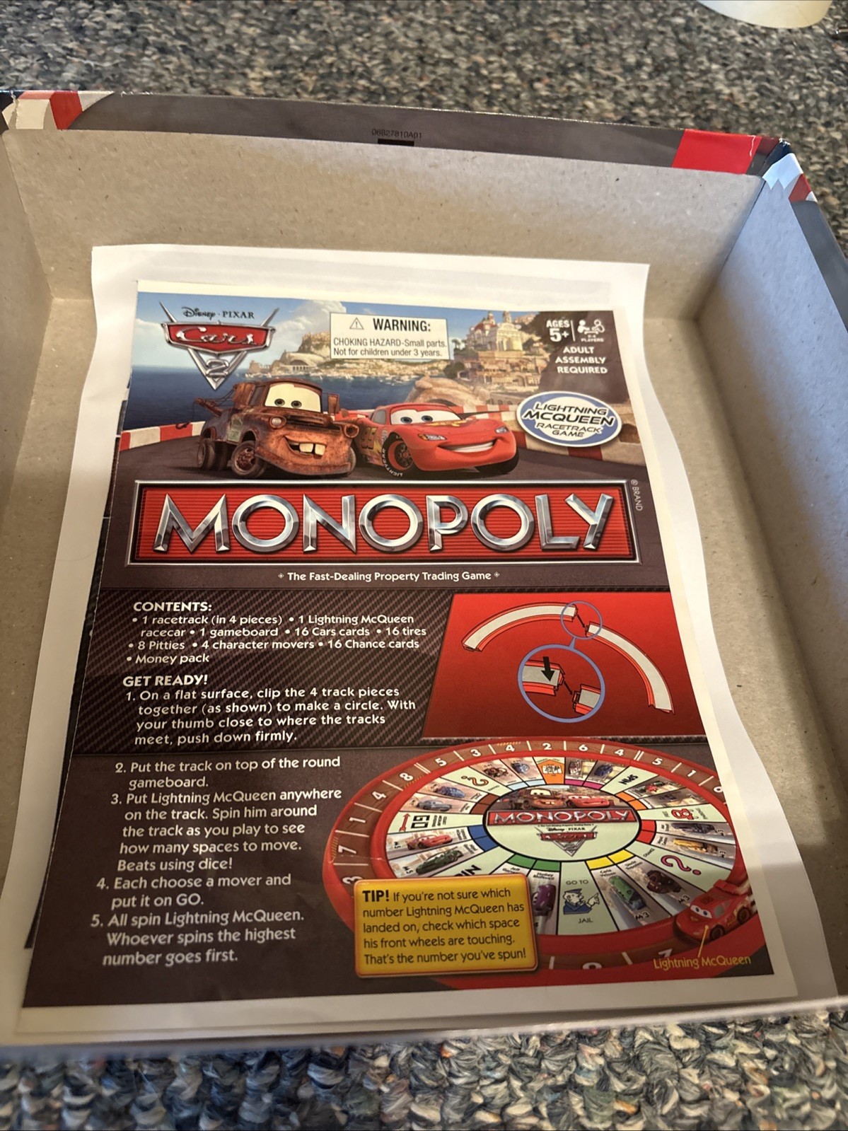 Disney Pixar Cars 2 Monopoly Game Lightning McQueen Racetrack Game COMPLETE Used