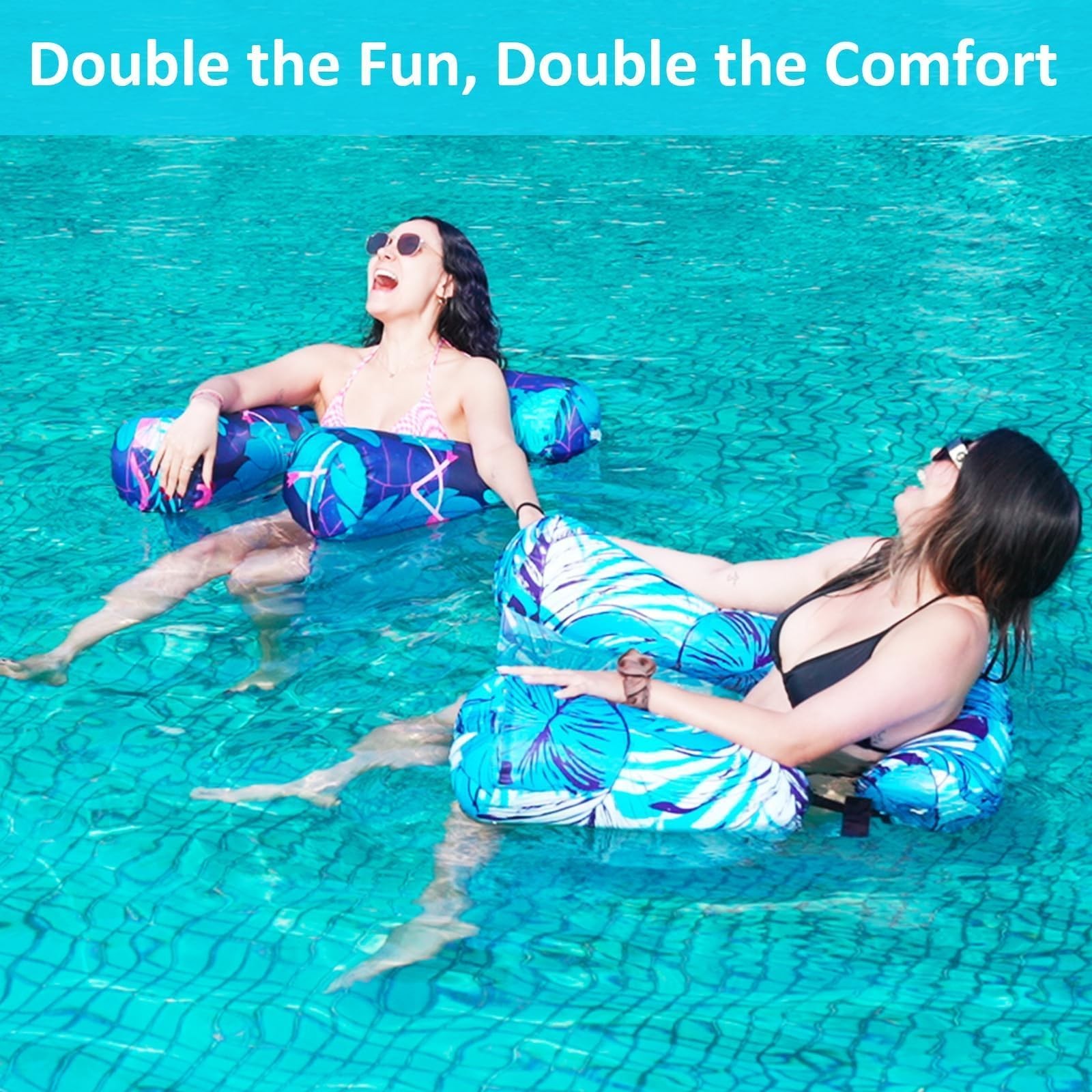 Inflatable Pool Float Chair 2 Pack Heavy Duty Water Lounge Blue Large Floats