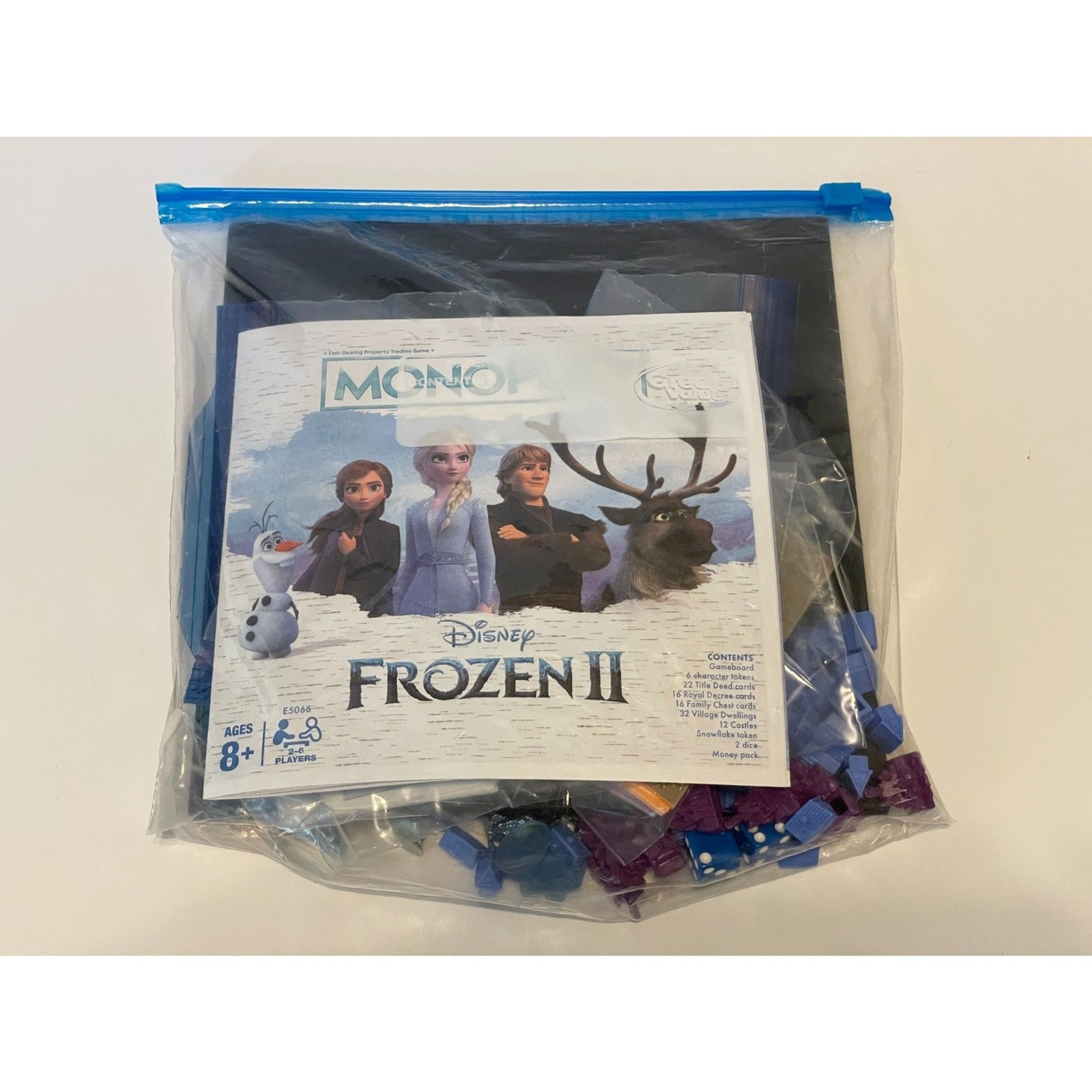 Disney Frozen 2 Monopoly Game No Box, All Pieces are Complete