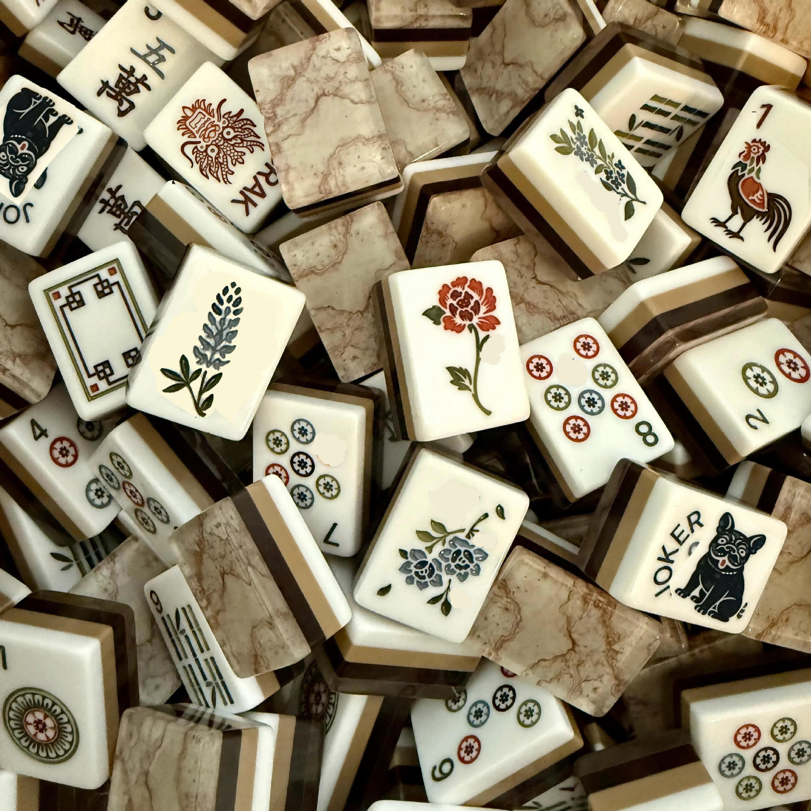 160 American Mahjong Tiles 4-Layer Acrylic Marble Pattern Engraved Set
