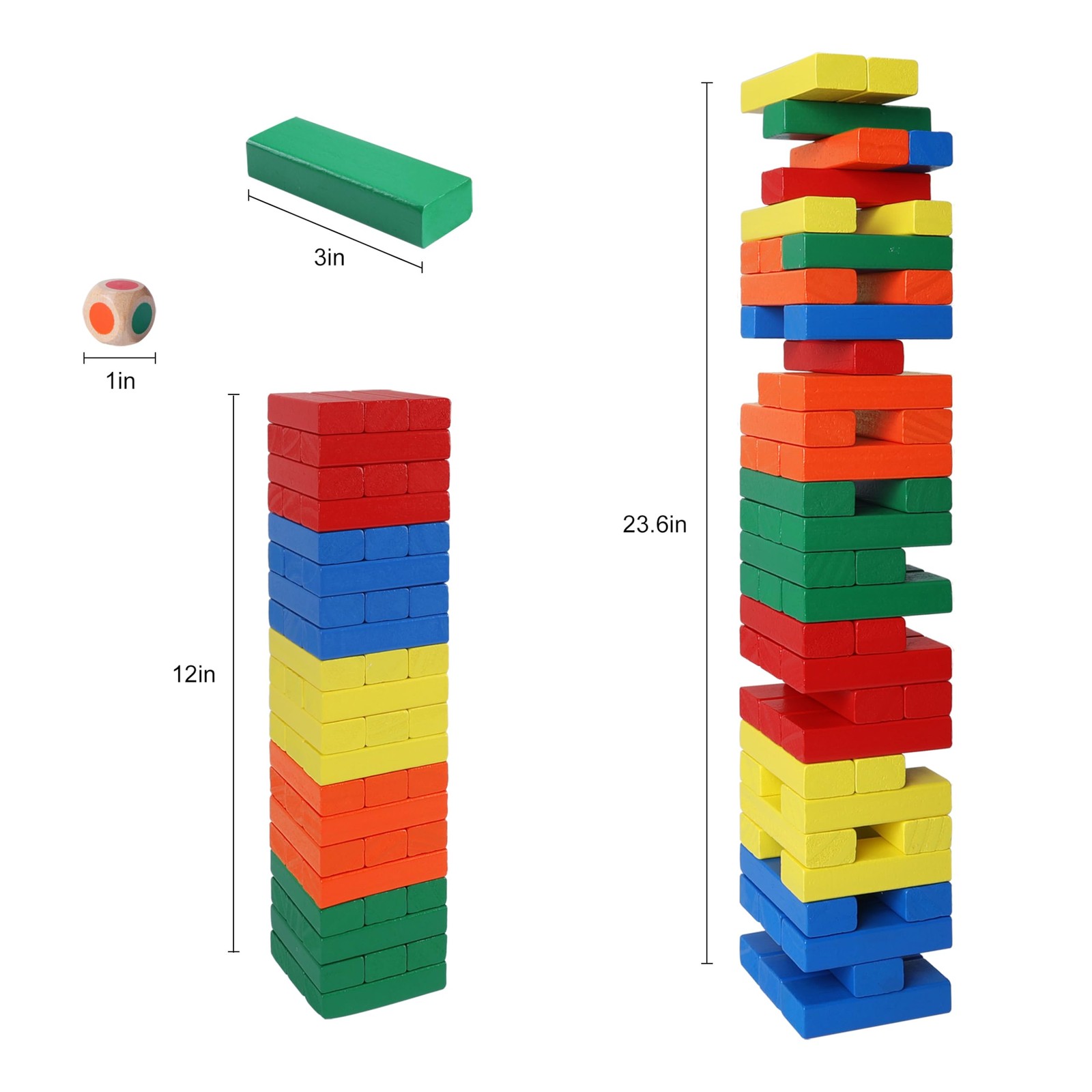 Wooden Blocks Stacking Game with Storage Box, 60PCS Toppling Colorful Tower B…