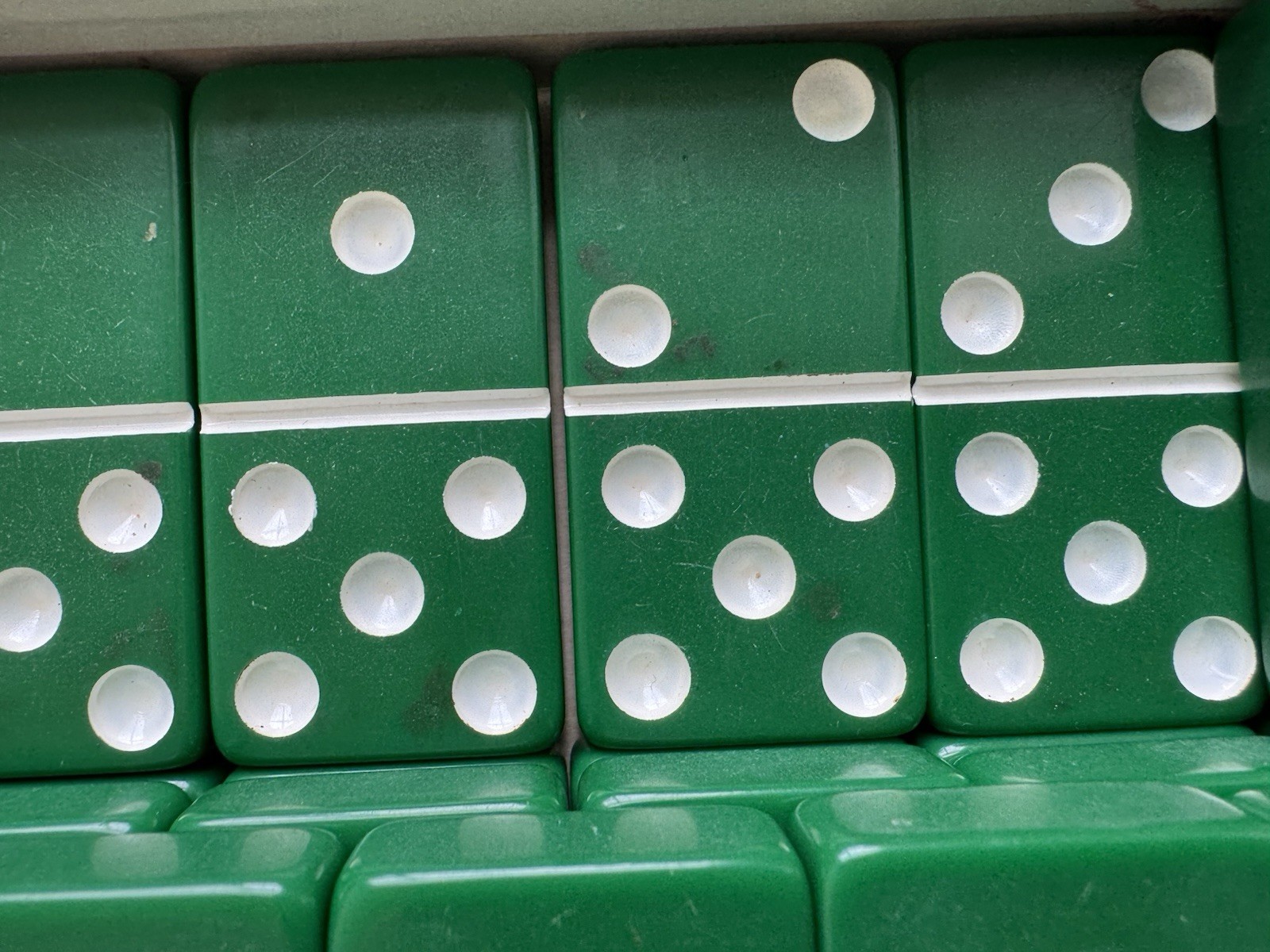 Vintage Puremco Marblelike Dominoes #616 Kelly Green Standard Domino Set In Box