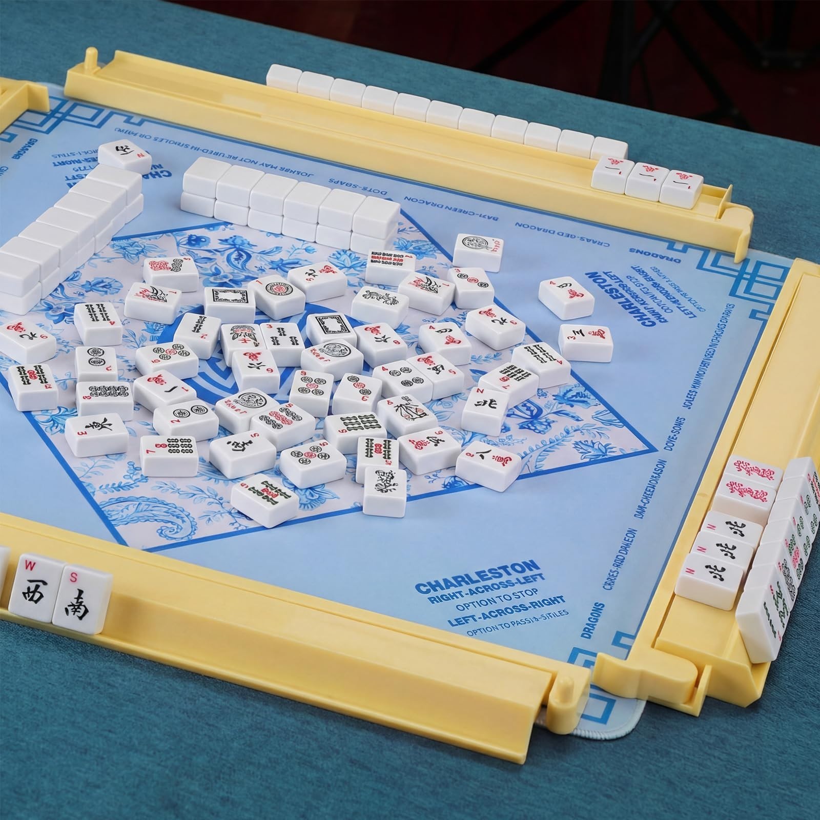 4 Pcs 18.7″ Creamy Yellow Acrylic Mahjong Tile Racks & Pushers – Game Night Set