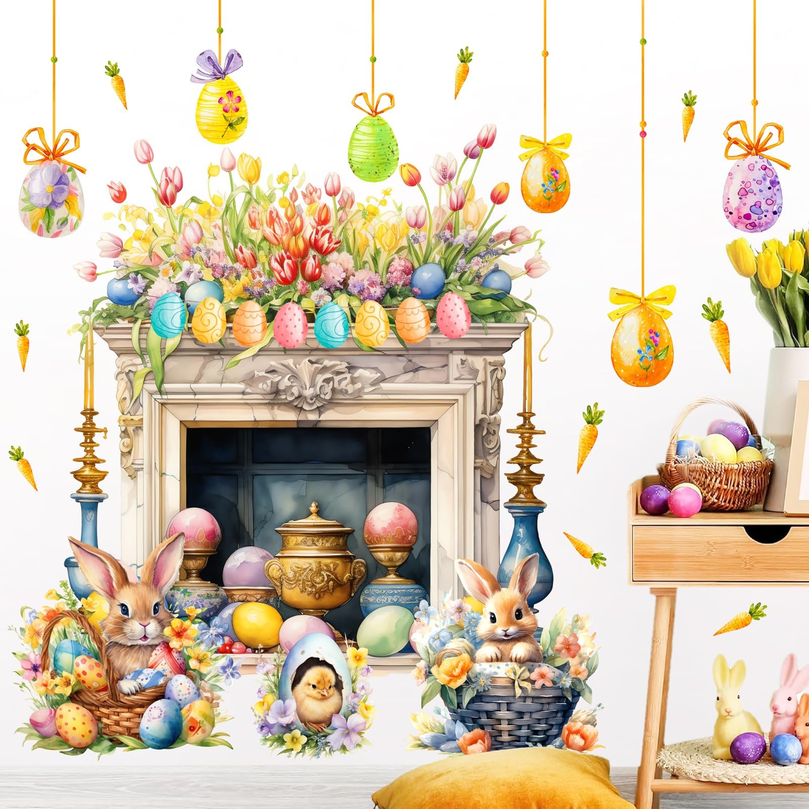 Easter Wall Decoration Sticker Bunny Decals for Party Purple Oange