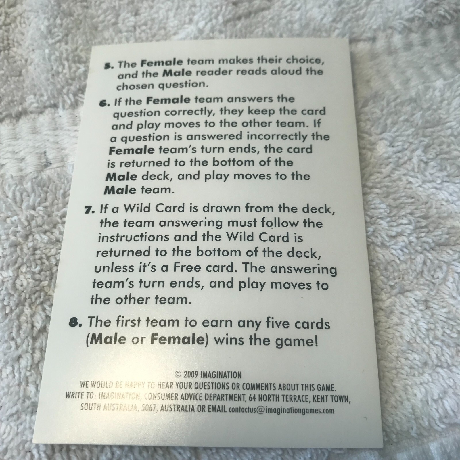 2009 Battle Of The Sexes Card Game by Imagination Complete