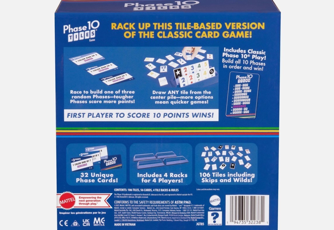 Phase 10 Tiles Game – Quick Rummy Play for 2-4 Players with Unique Phases – NEW