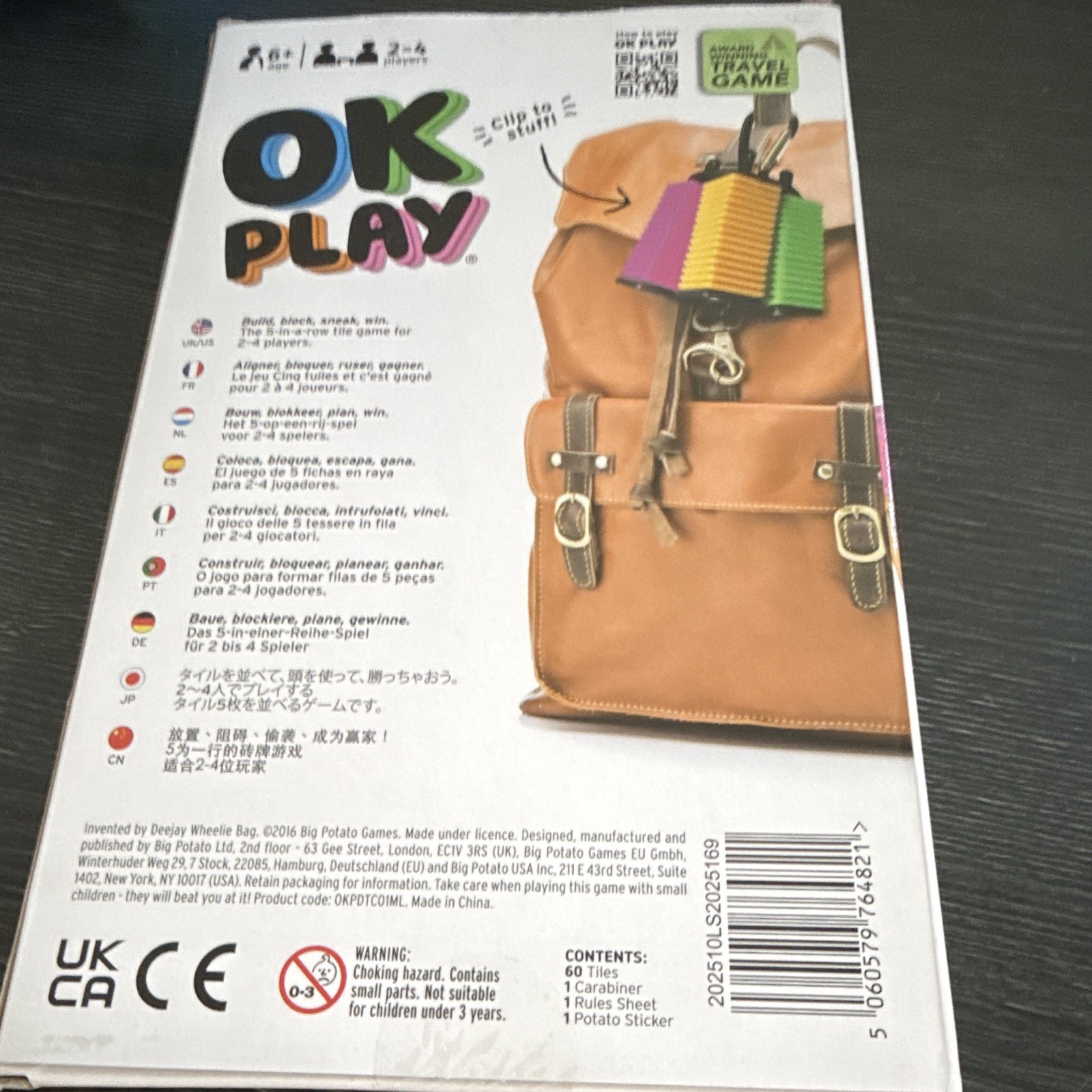 Big Potato Games OK Play Travel Tile Strategy Game 2+ Players Ages 3+