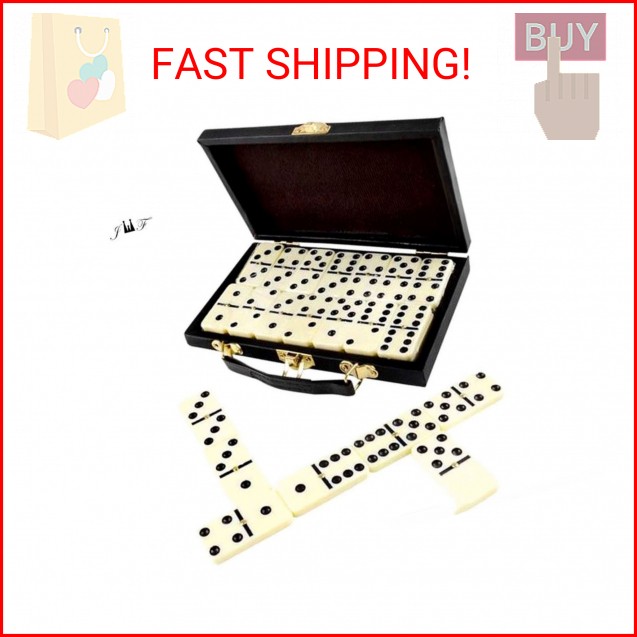 28 Piece Domino Set-Premium Classic Double Six in Durable Wooden Brown Box-Anyti