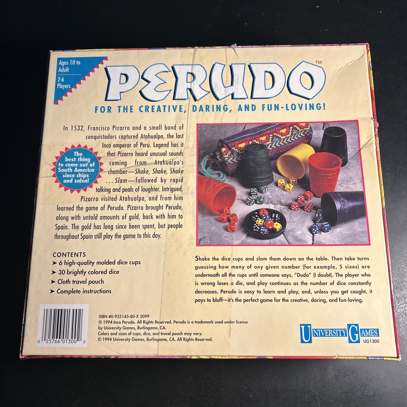 VINTAGE Perudo Liar’s Dice COMPLETE University Games 1994 Cups Classic Game!!