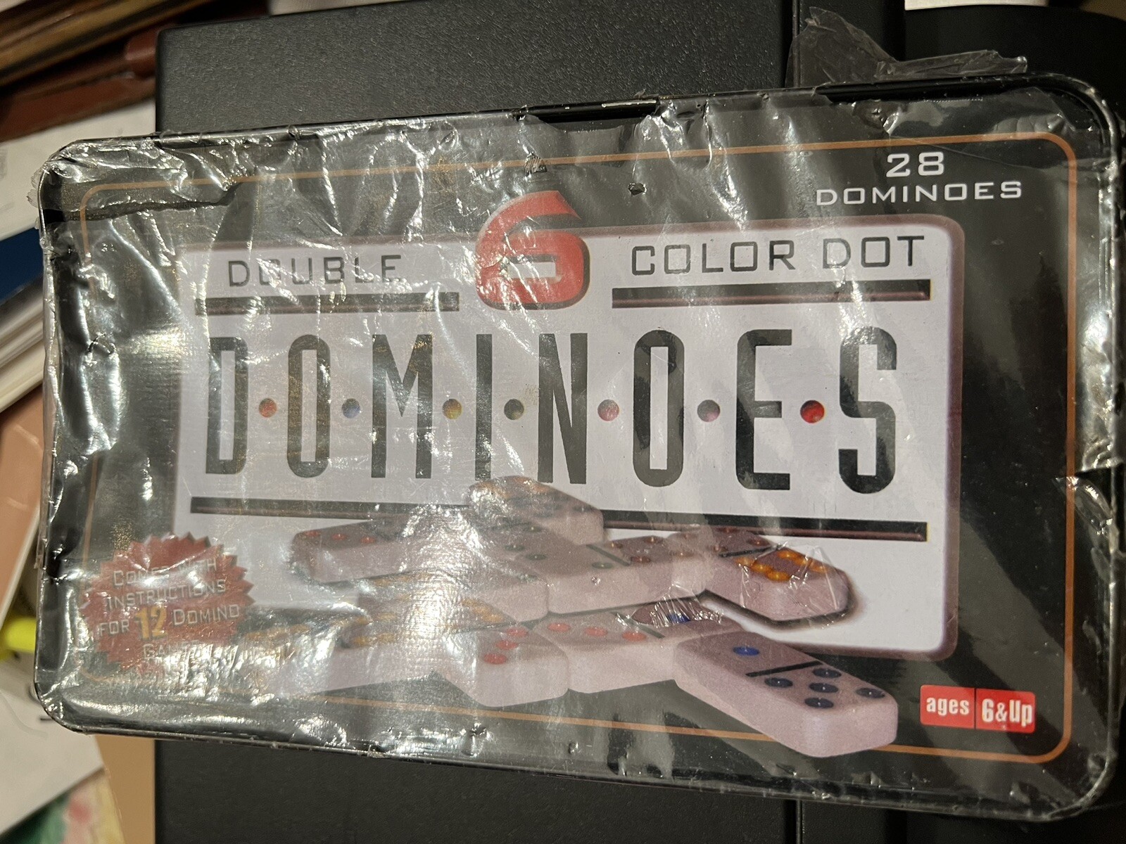 Dominoes Double 6 Six Color Dot White Tile 12 Games 6 Years And Up Sealed Tin