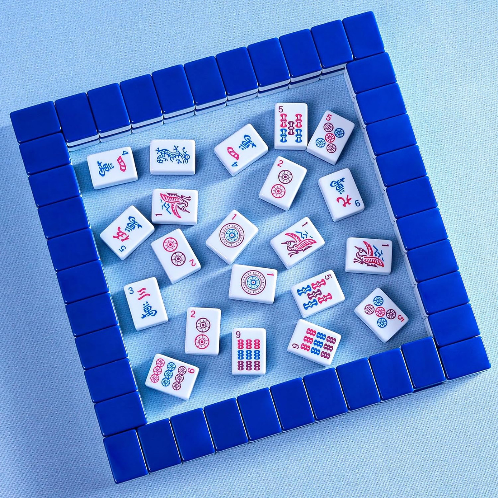 American Mahjong Set: 166 Dark Blue Tiles, 4 Clear Racks with Pushers, Mahjong