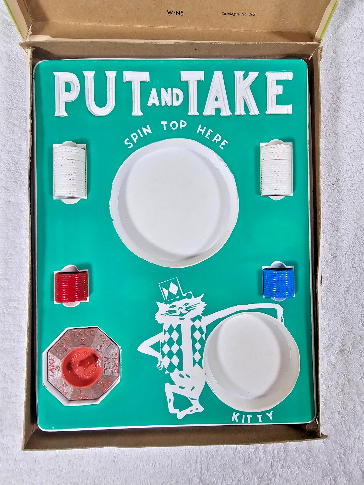 1956 Schaper “Put and Take – The Kitty” Board Game Complete Spinner & Chips VTG