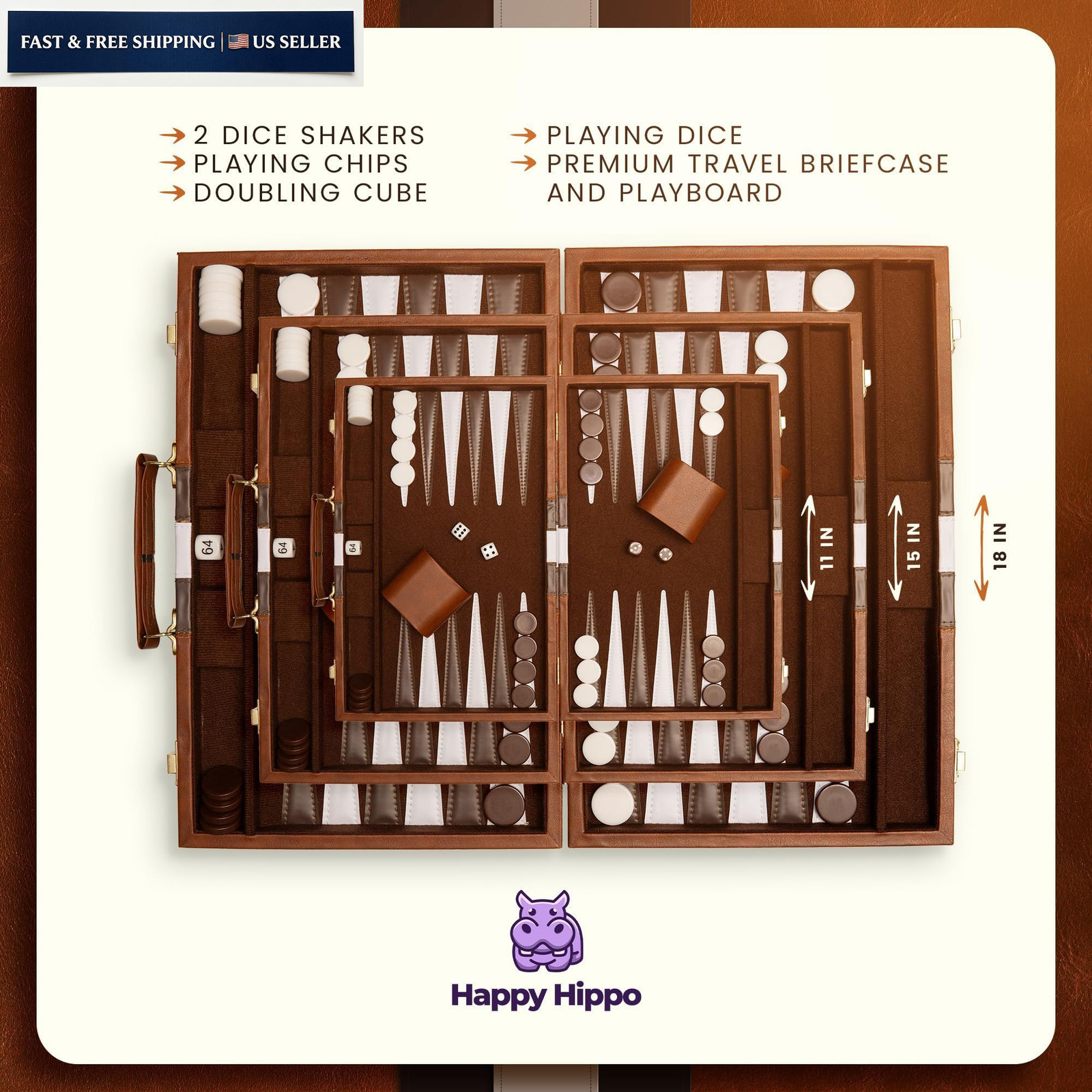 Backgammon Board Game, Deluxe 10 inches x 15 x 0.1 inches, Brown