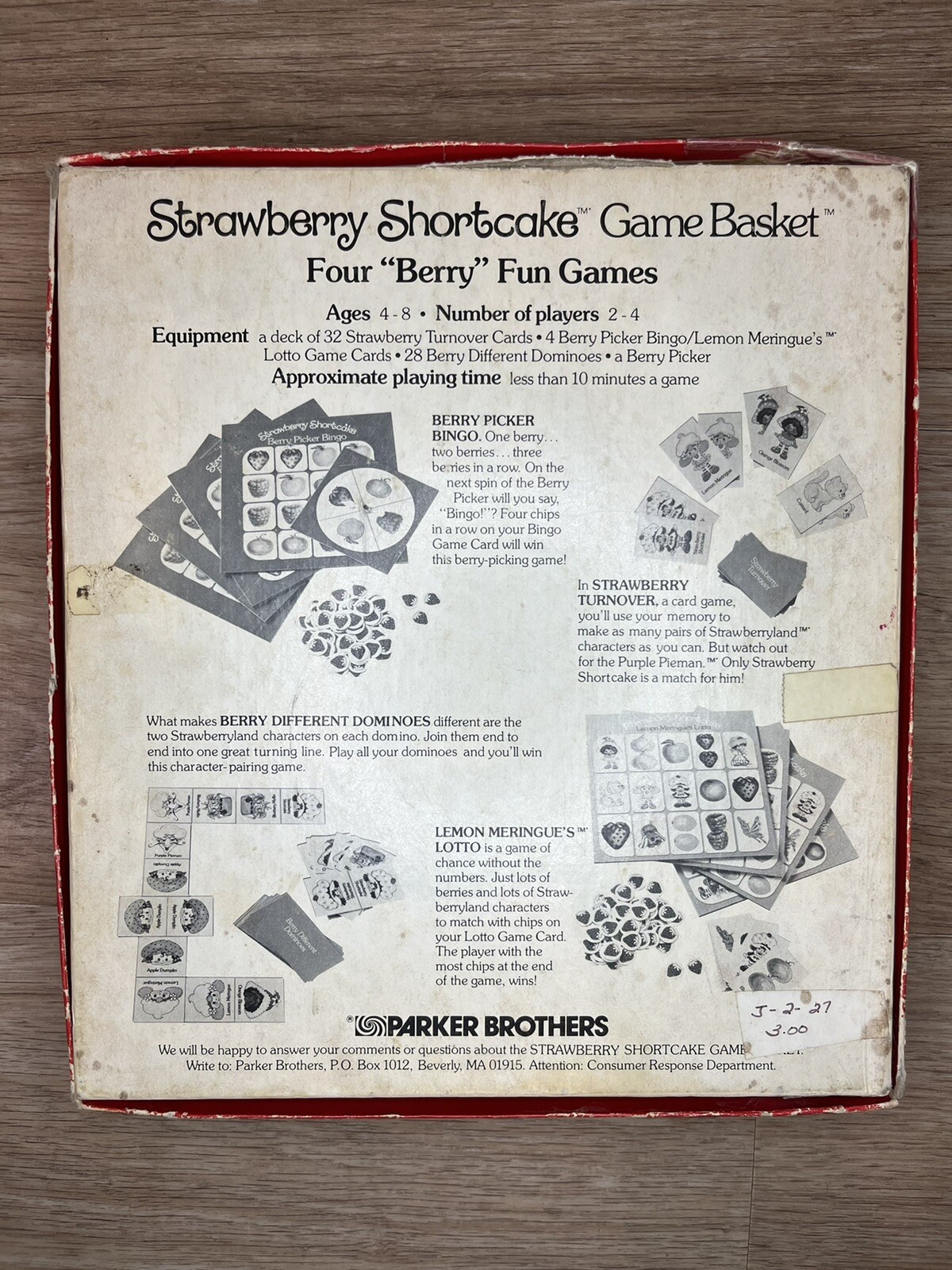 Vintage 1981 Stawberry Shortcake Game Basket Four “Berry” Fun Games Parker Bros