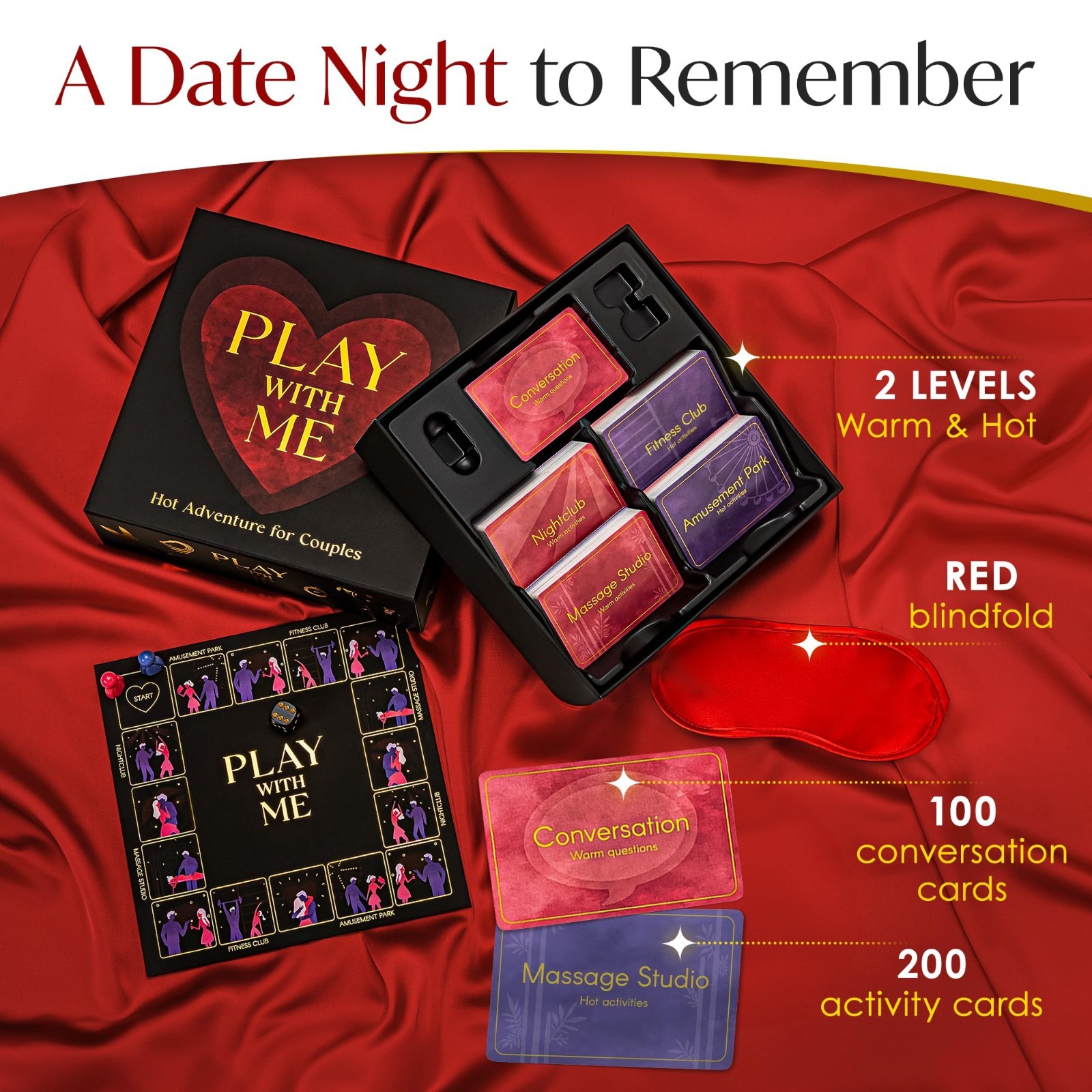 Spicy Date Night Couples Game – 300 Fun Dares & Conversation Cards for 2 Players