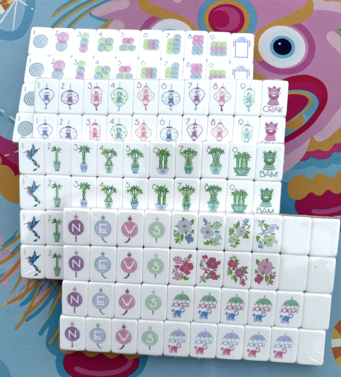 LUMINAIRE PURPLE 4 Layer Acrylic Mahjong Tiles American Set 160 Tiles US SELLER!