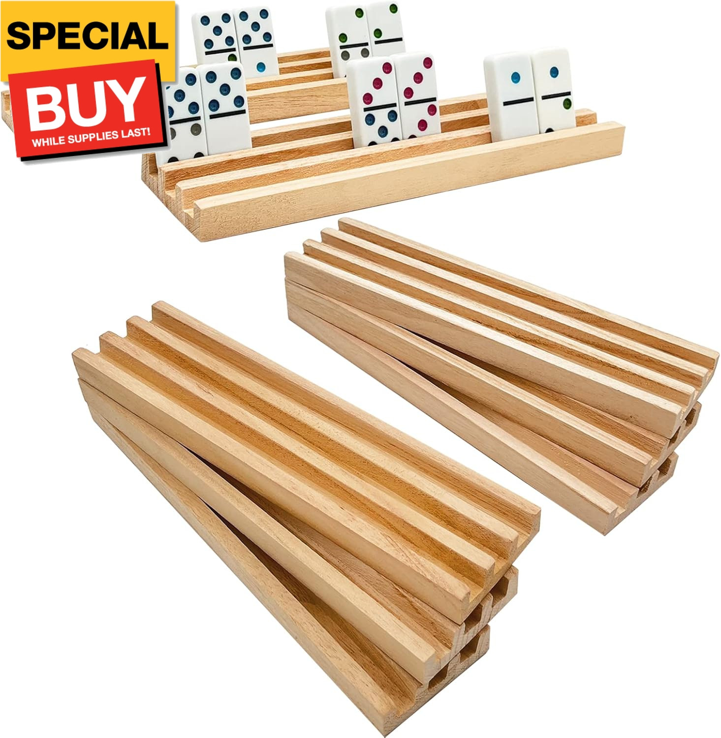 Wooden Domino Racks/Trays Set of 8 Natural Domino Trays Holders Organizer for Me