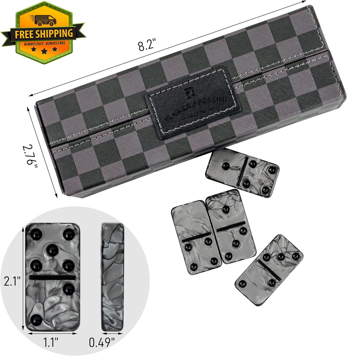 Double 6 Jumbo Domino Set 28 Marbleized Tiles with Travel Case Family Game Set