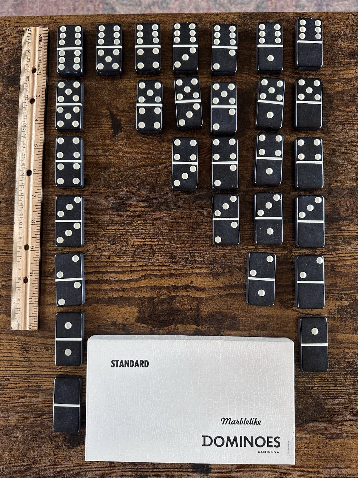 Vintage Set of Puremco No. 616 Standard Marblelike Dominoes Black