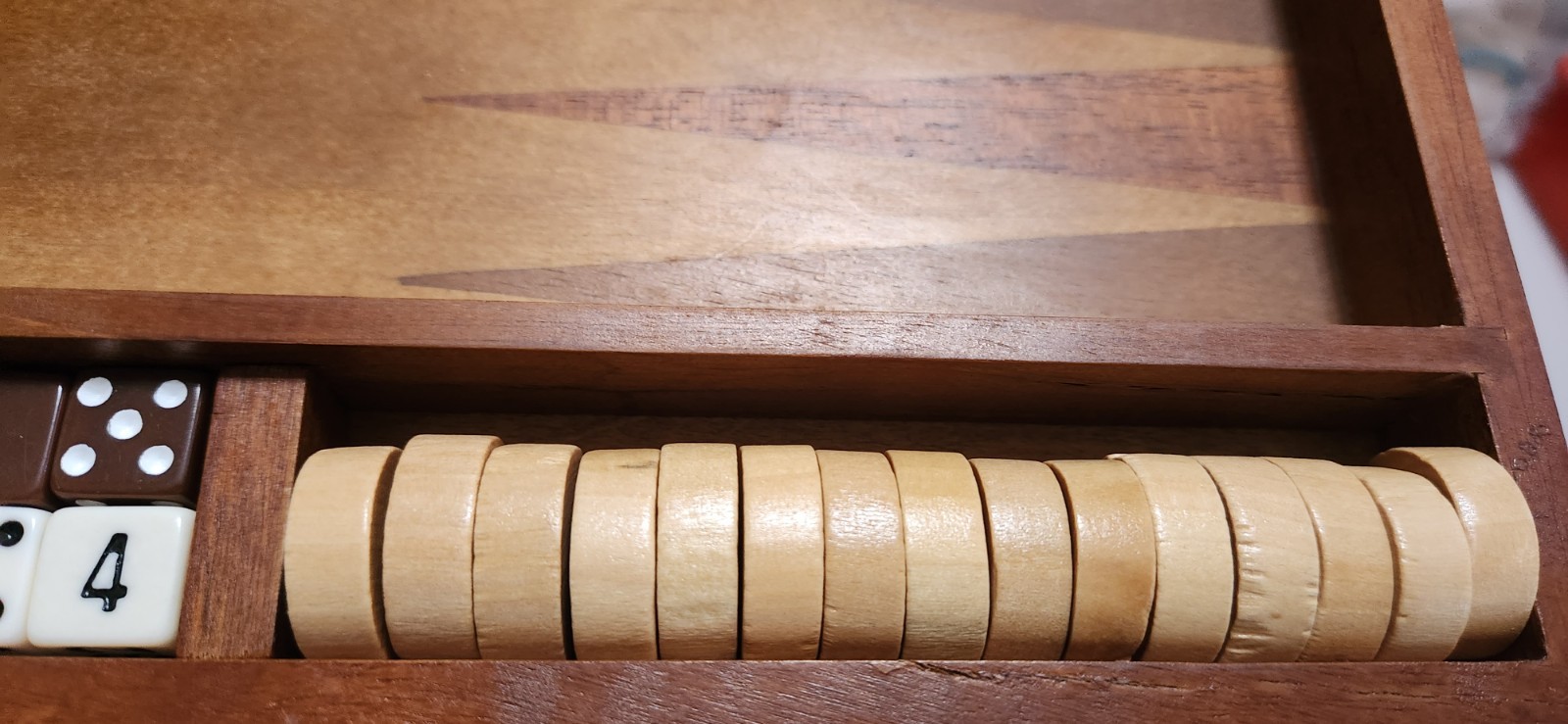 Solid Wood Backgammon Game Varnished Folding Board Set Complete EUC