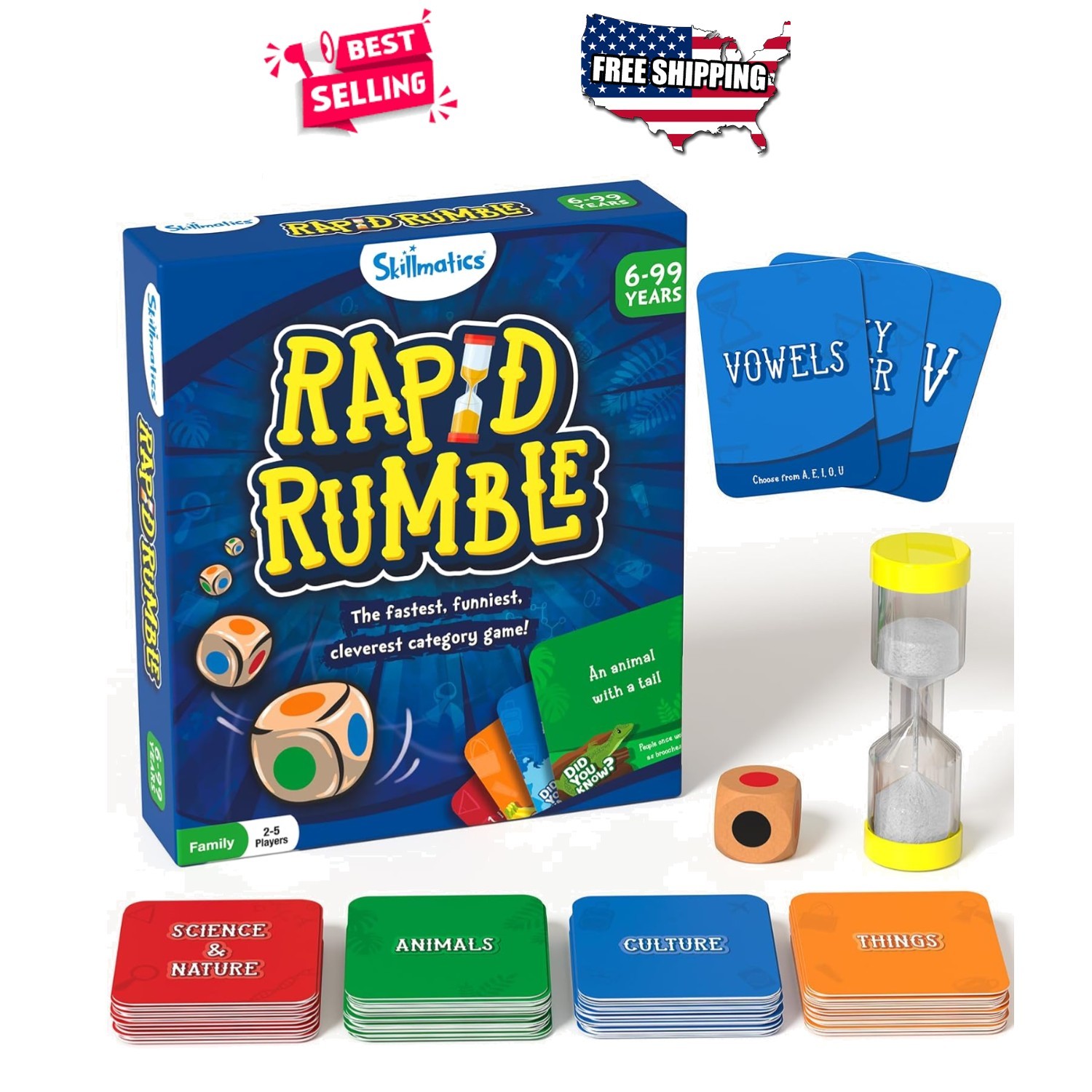 Board Game Fast-Paced Educational Family Party Game Card Dice Set Ages 6 and Up