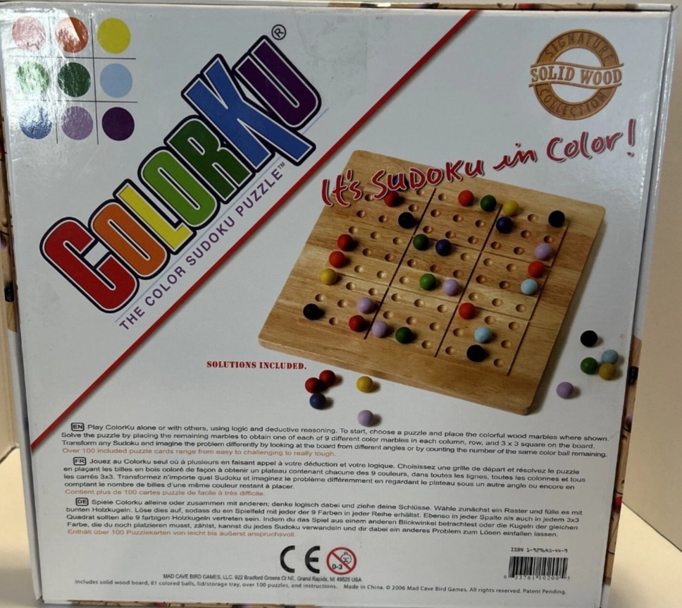 ColorKu Game The Color Sudoku Puzzle Solid Wood, Cards & Solutions 100% COMPLETE