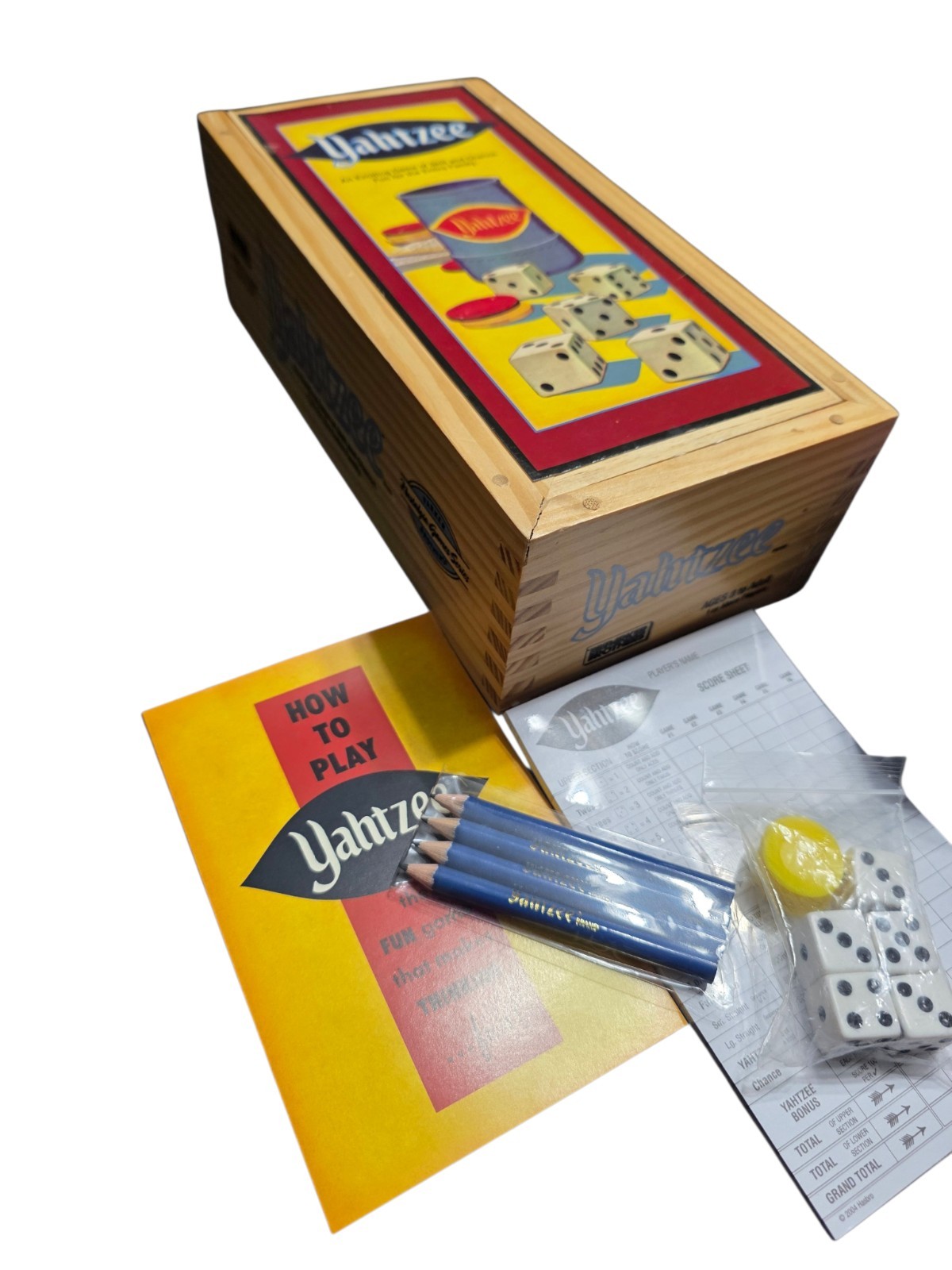 Vintage Yahtzee Nostalgia Edition Wooden Box Complete Parker Brothers 2004