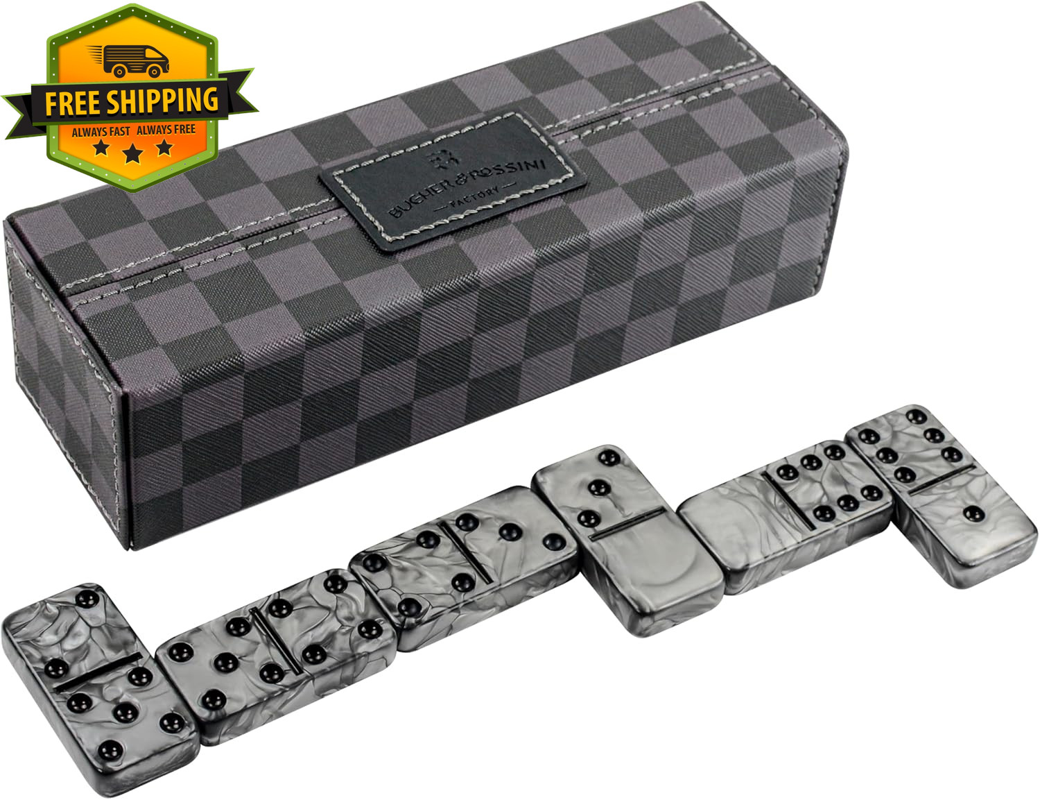 Double 6 Jumbo Domino Set 28 Marbleized Tiles with Travel Case Family Game Set