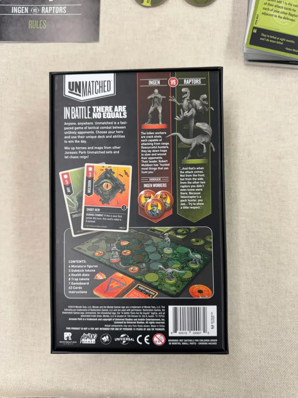 unmatched jurassic park: ingen vs. raptors good condition