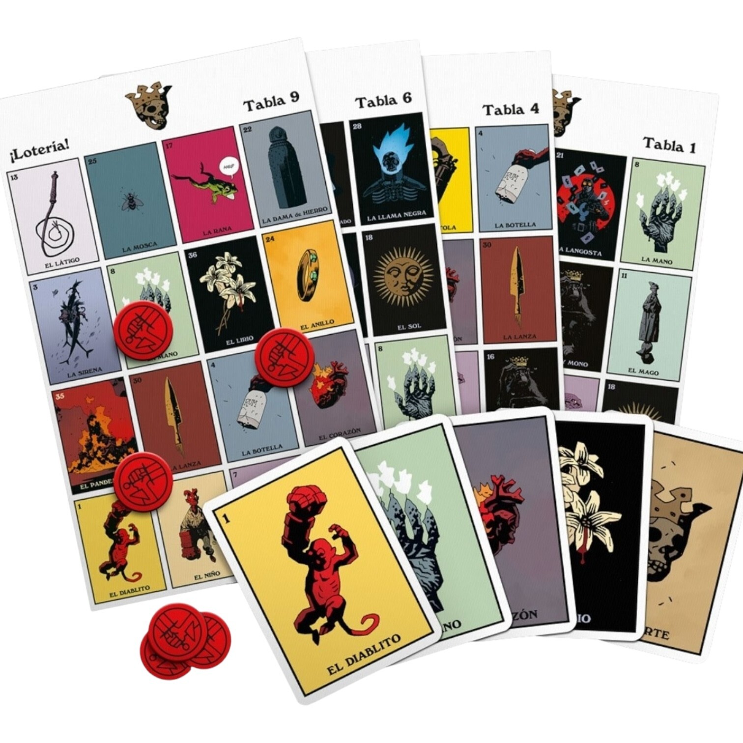 Hellboy Loteria Bingo Authentic Mexican Game of Chance 10 Cards 36 Images Tokens