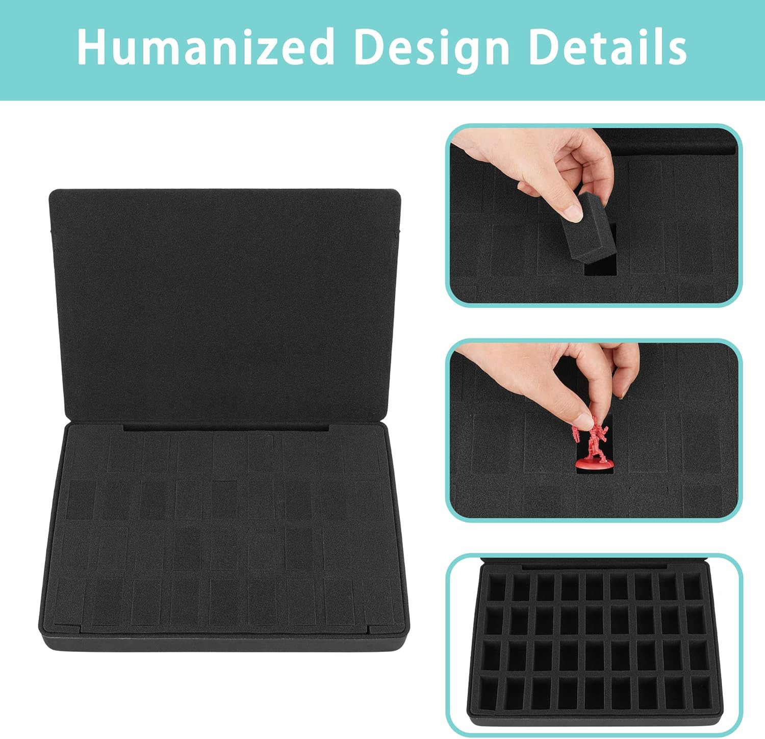 Hard EVA Minature Figure Box – 36 Slot Figurine Carrying Case,Pre-Grooved Foam L