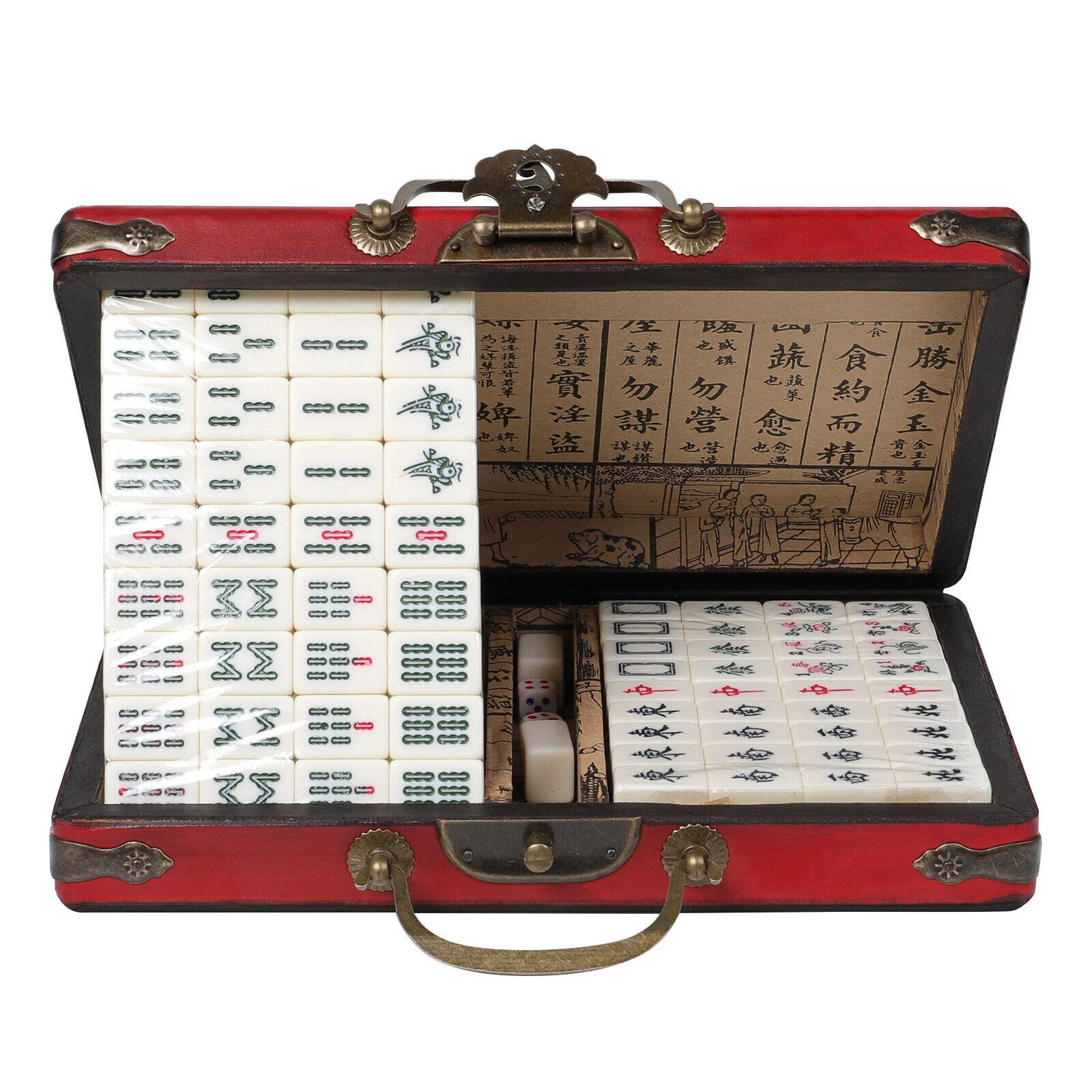 Vintage Chinese Mahjong Set Traditional 144 Tiles Mah-Jong Game Set w/ Case Box