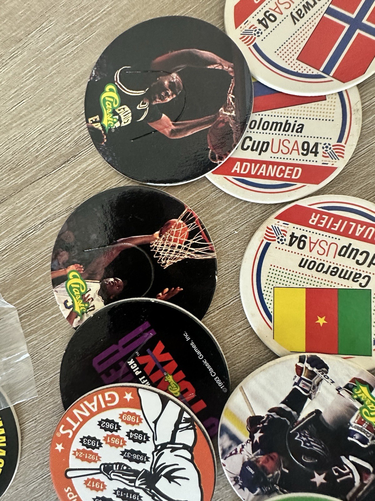 Vintage 90s Sports Pogs Lot 28 Dolphins Shaq World Cup Olympics