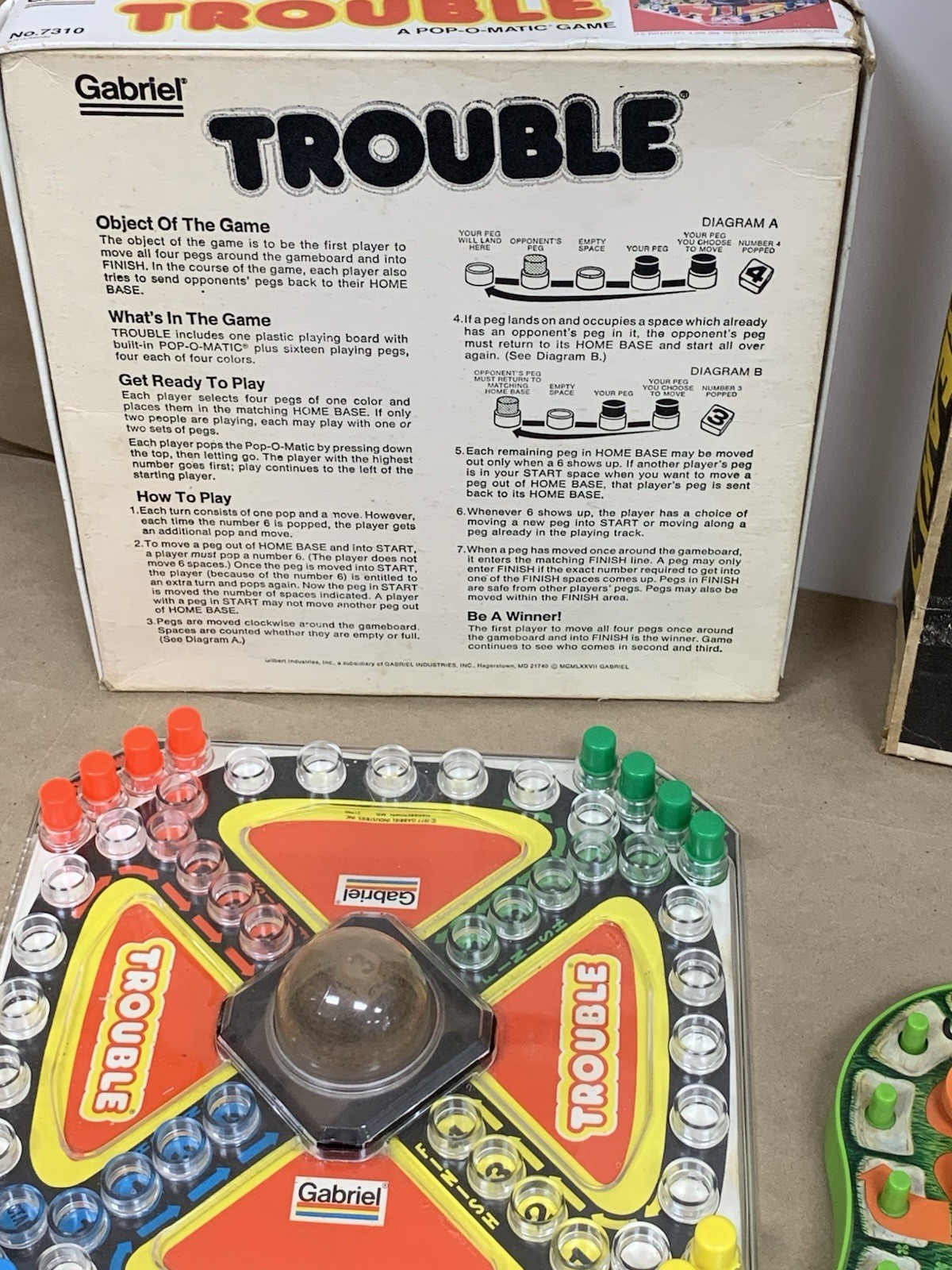 Vintage Family Game 3pc Lot Gabriel PopOMatic Lucky Break Milton Bradley Trouble