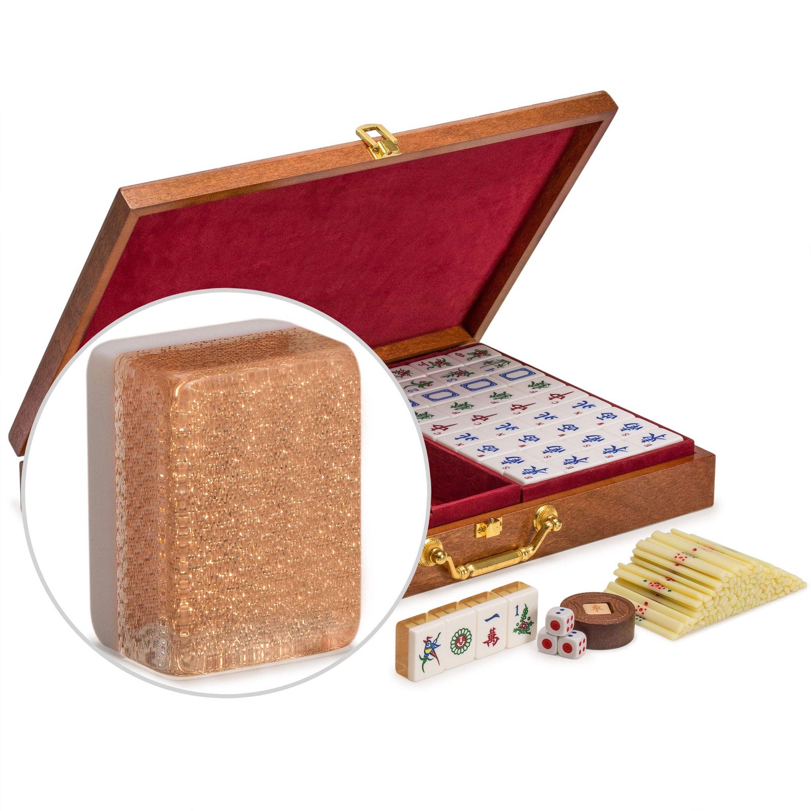Yellow Mountain Imports Classic Chinese Mahjong Game Set, Champagne Gold – wi…