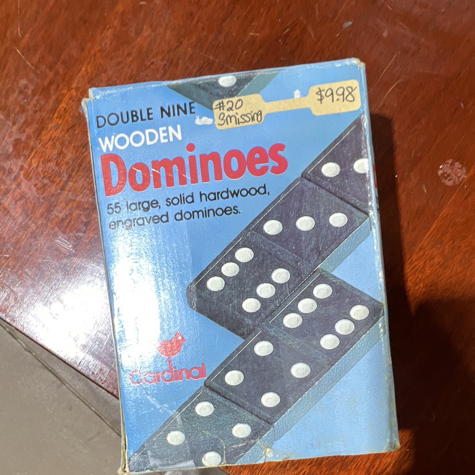 Cardinal Double Nine Wooden Dominoes Complete Game Set, 55 Tiles, #554 3pc miss
