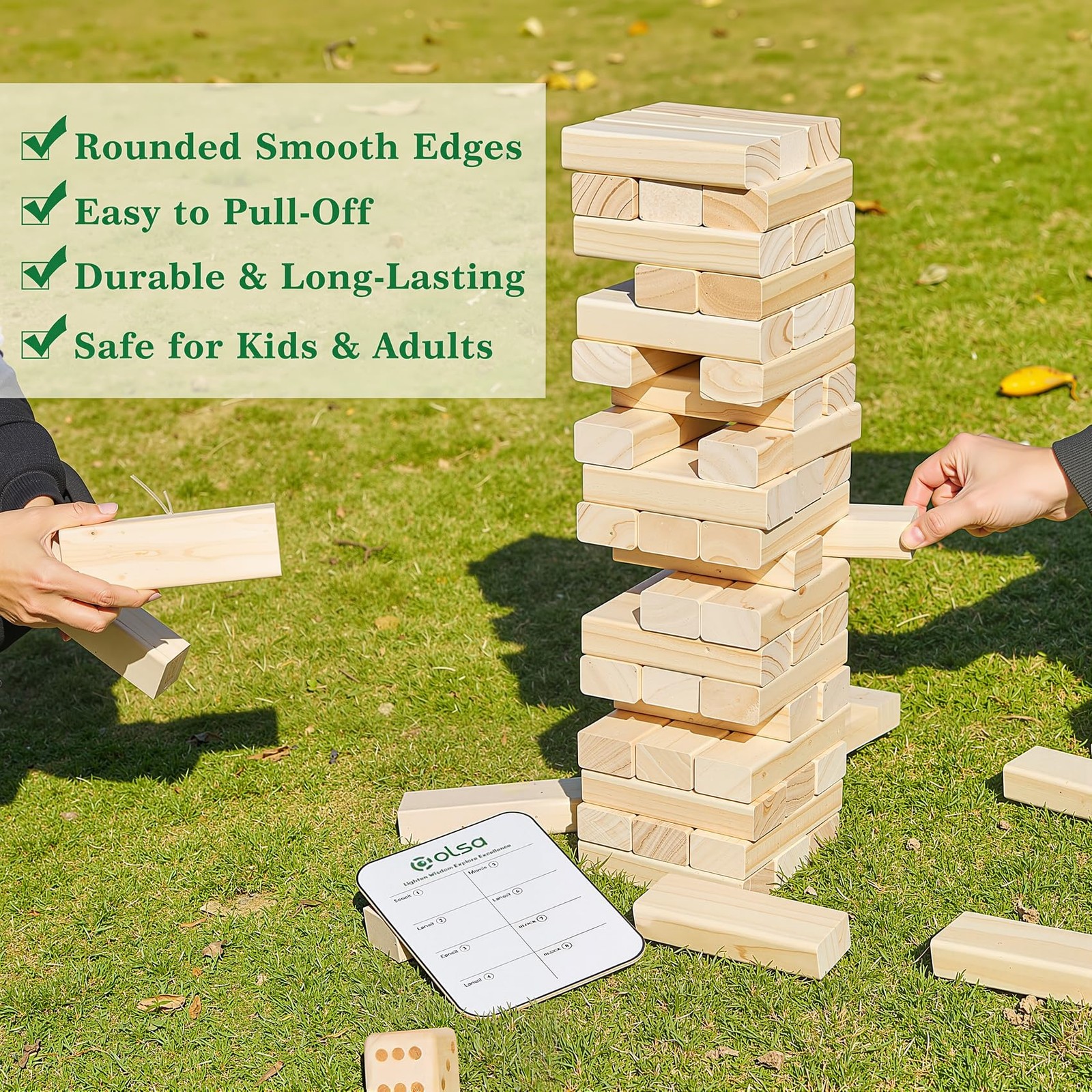 Giant Tumble Tower 57PCS Wooden Block Stacking Yard Games with Carrying Bag C…