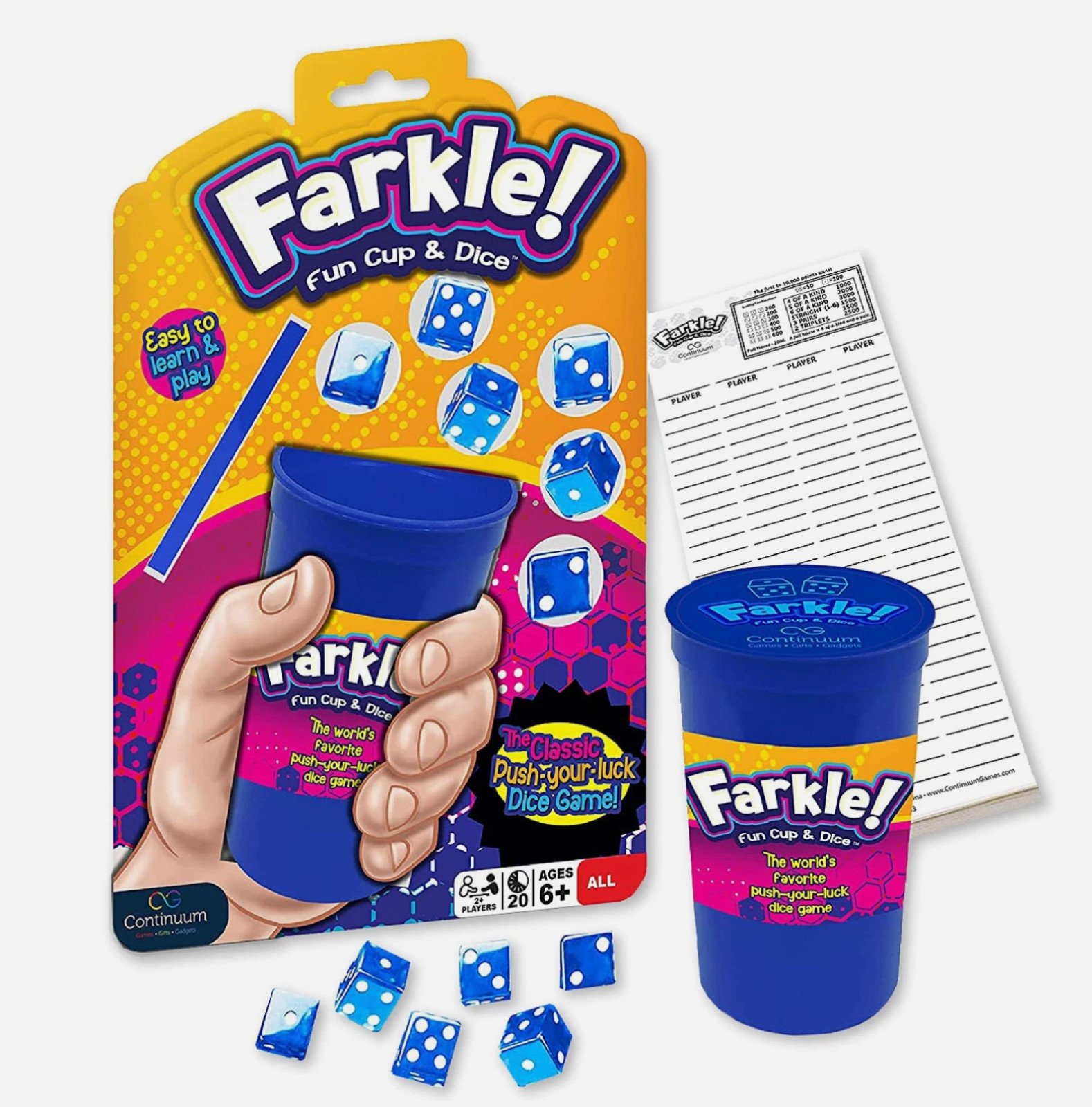 Farkle! Fun Cup & Dice Rolling Game with extra pack of 75 score sheets