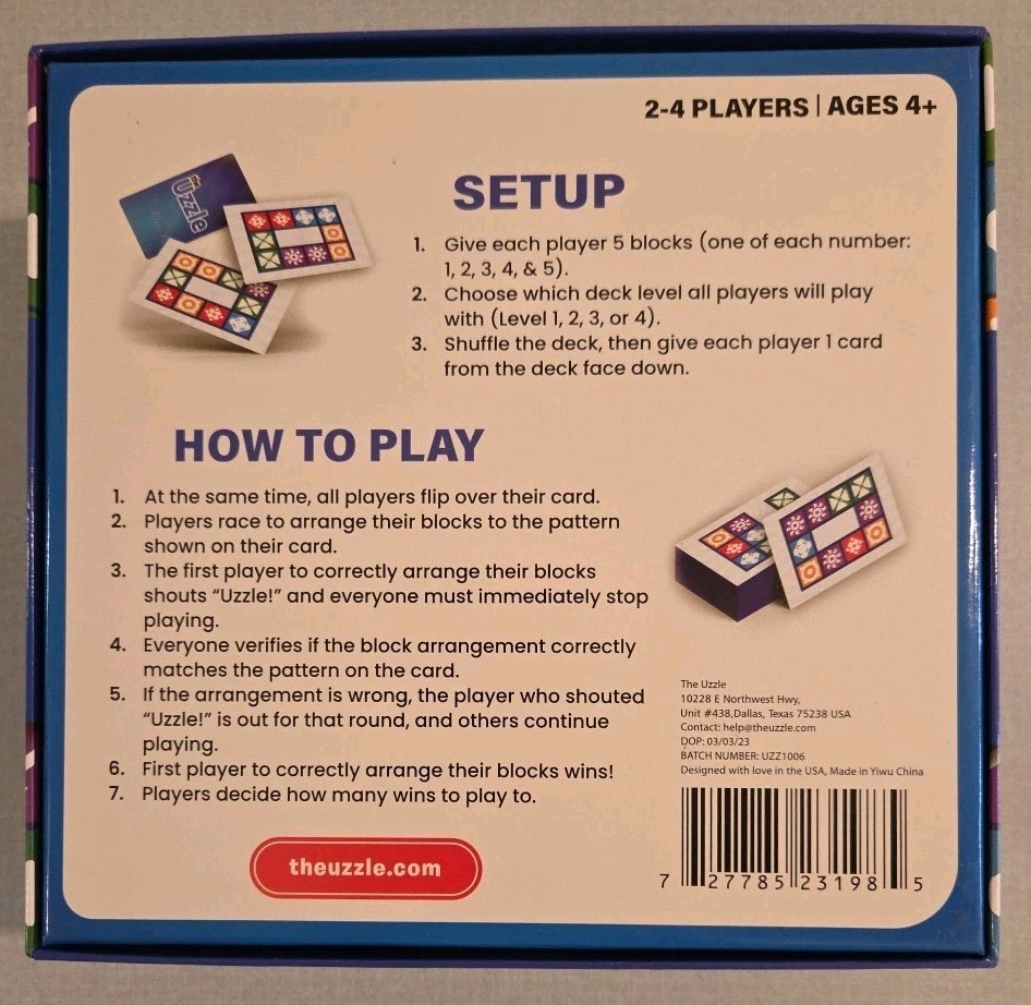 New The Uzzle Family Block Puzzle Game for Children 4 & Up & Adults