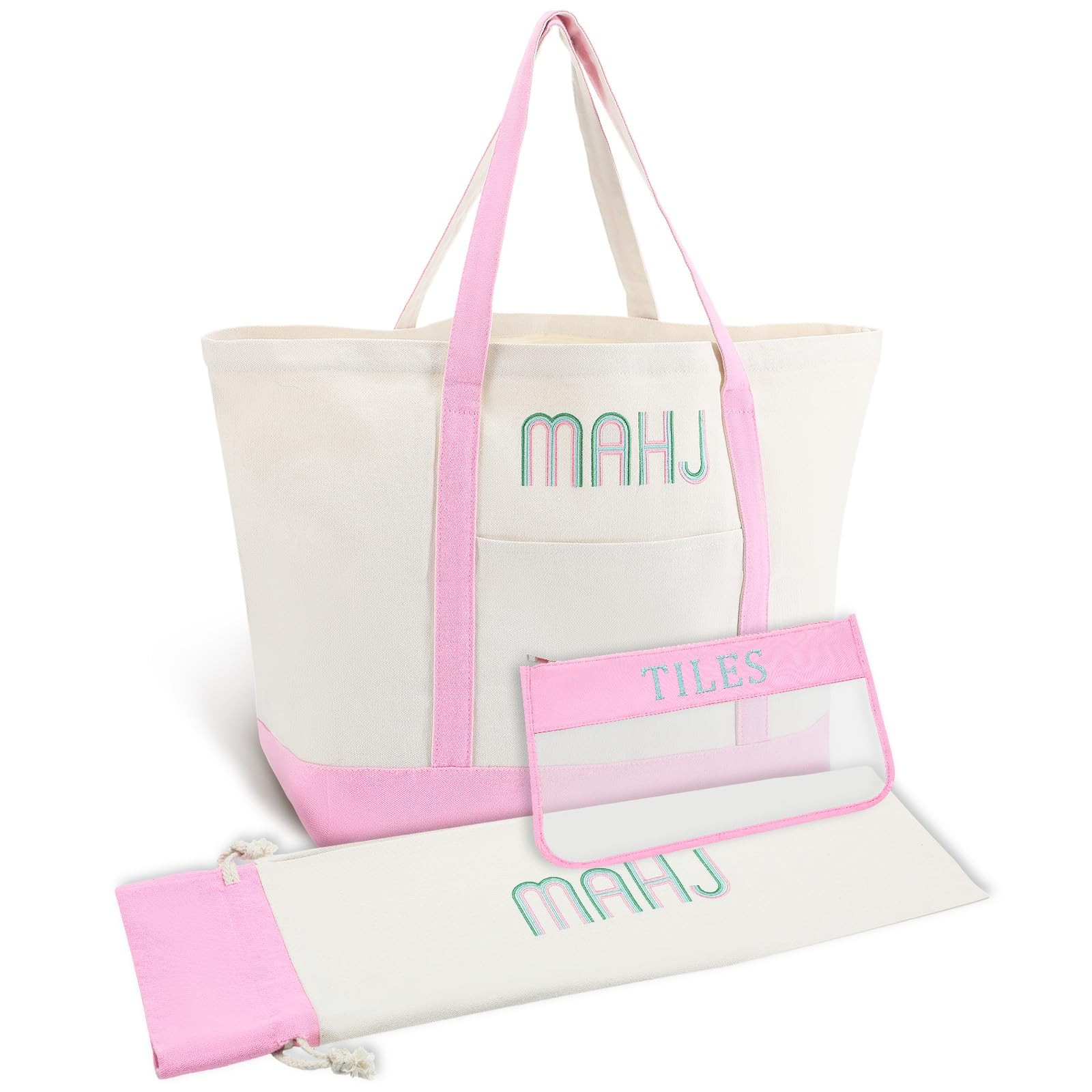 Sunnymove 3 Pcs Empty Mahjong Canvas Bag Gift Embroidered American Mahjong Set
