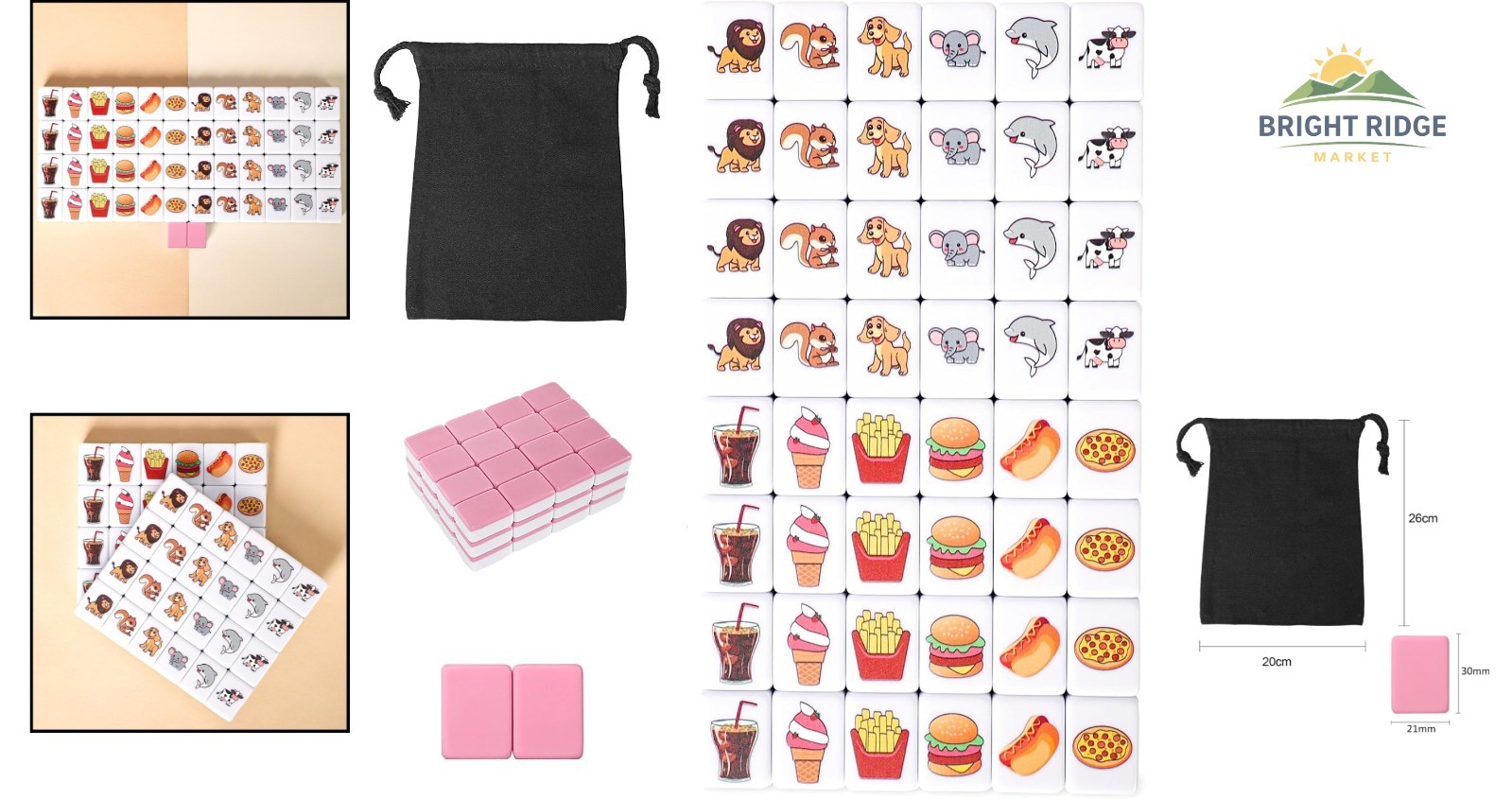 Mahjong Block Set for 2 Players with 50 Pink Tiles and Carry Bag