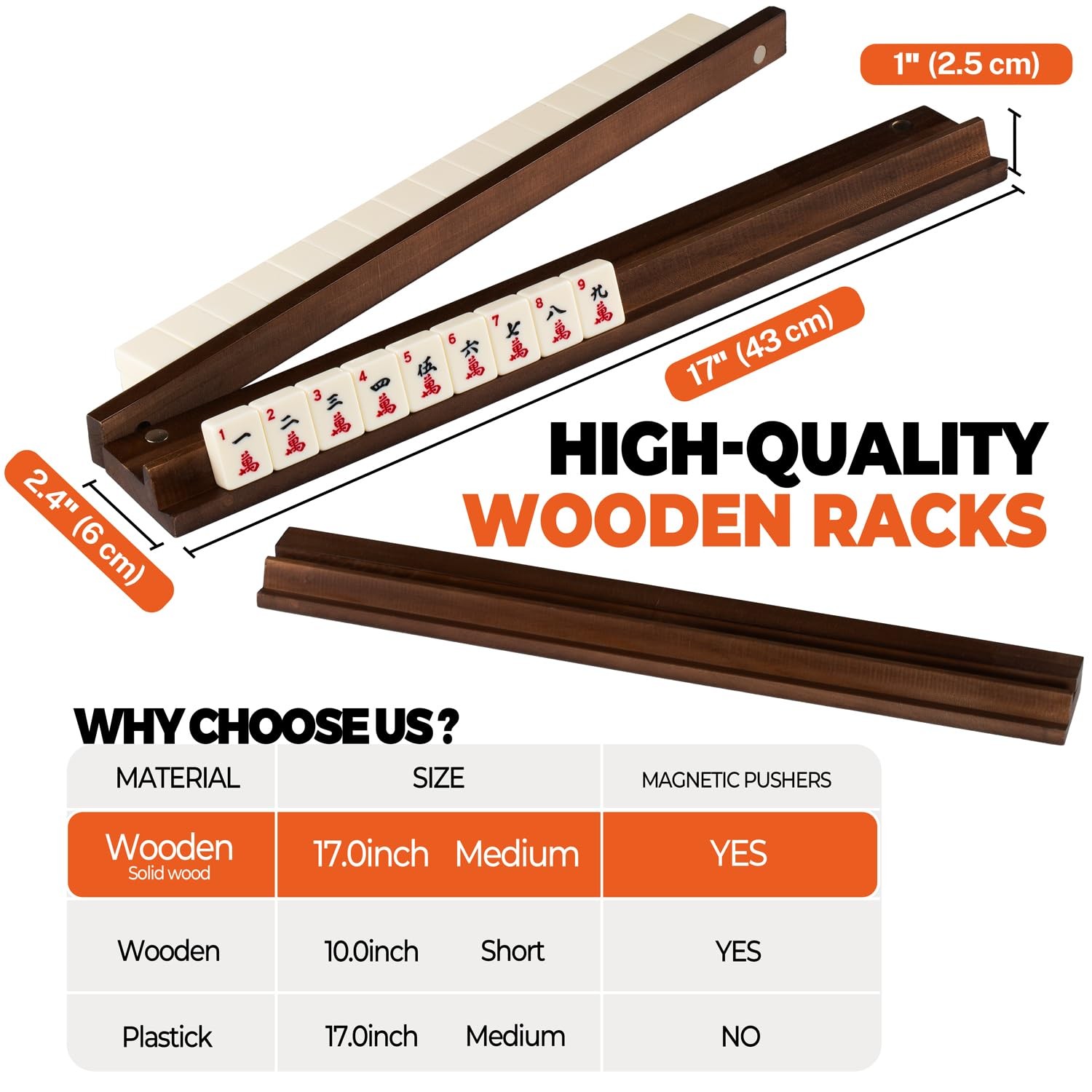 American Walnut Wood Mahjong Racks with Pushers, 4pcs Mahjong Racks Set for M…