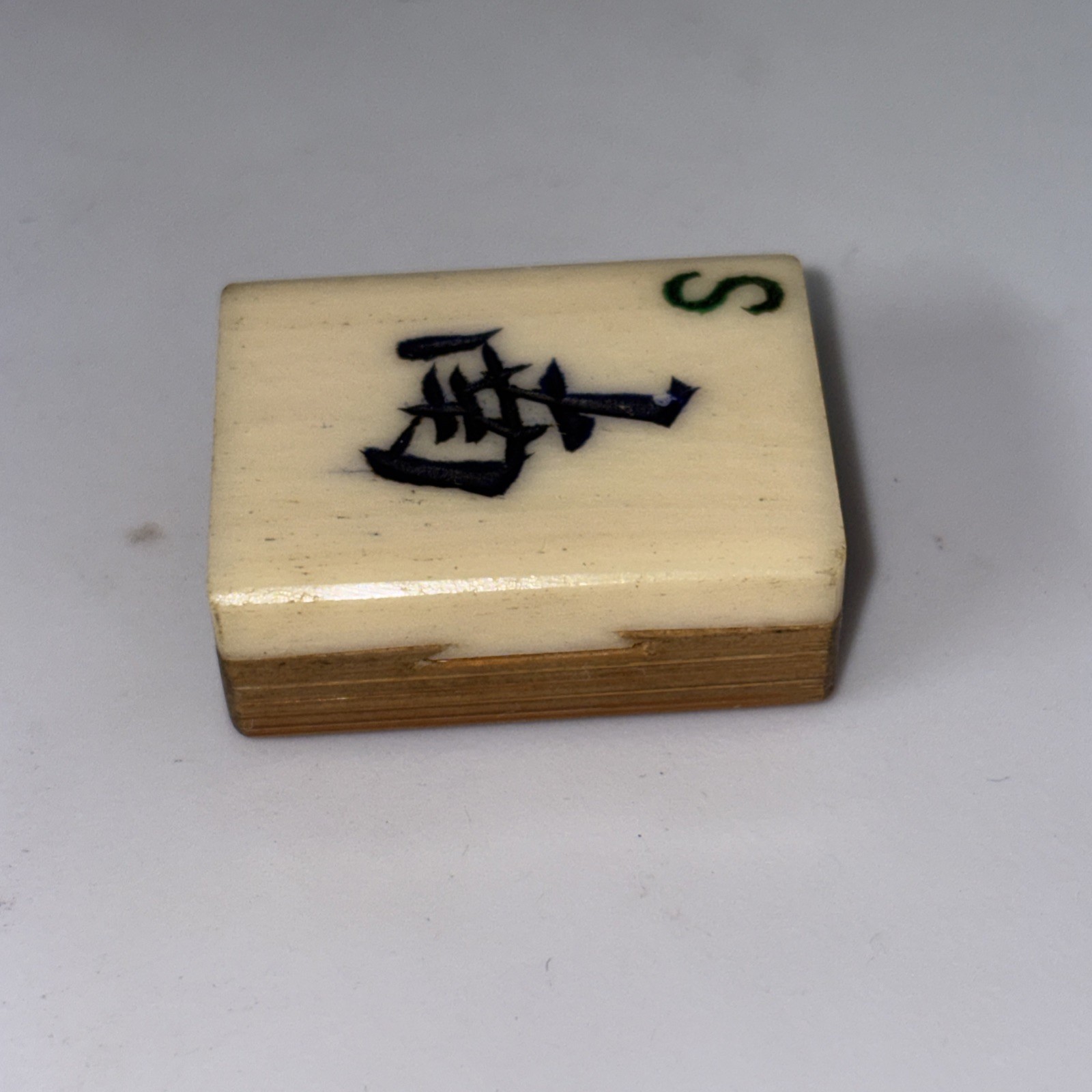Vintage MAHJONG BAMBOO BONE TILES SOUTH “S” WINDS MAHJONG 32x21x13mm