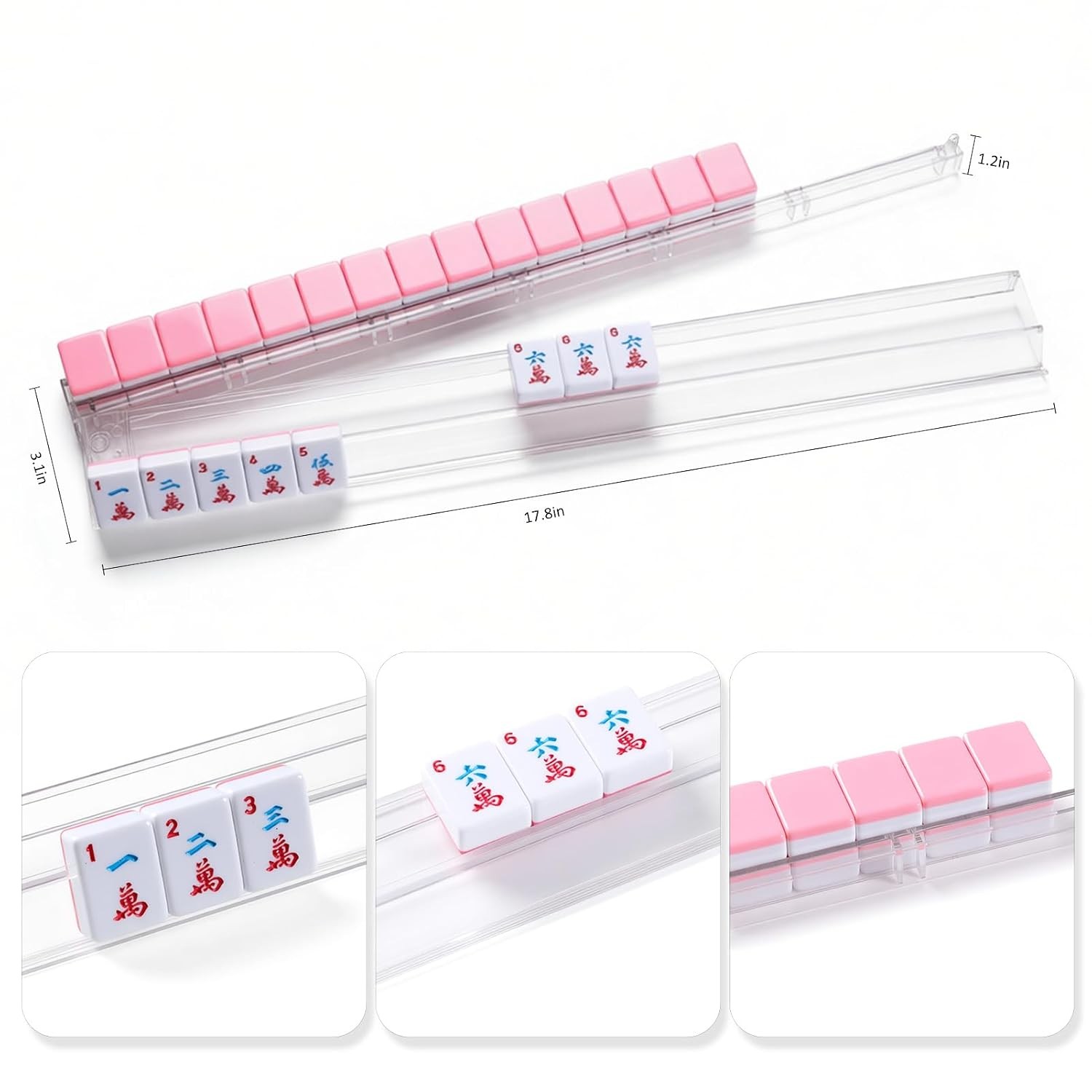 American Mahjong Tiles Clear Mahjong Rack Set with 4 Storage Pushers