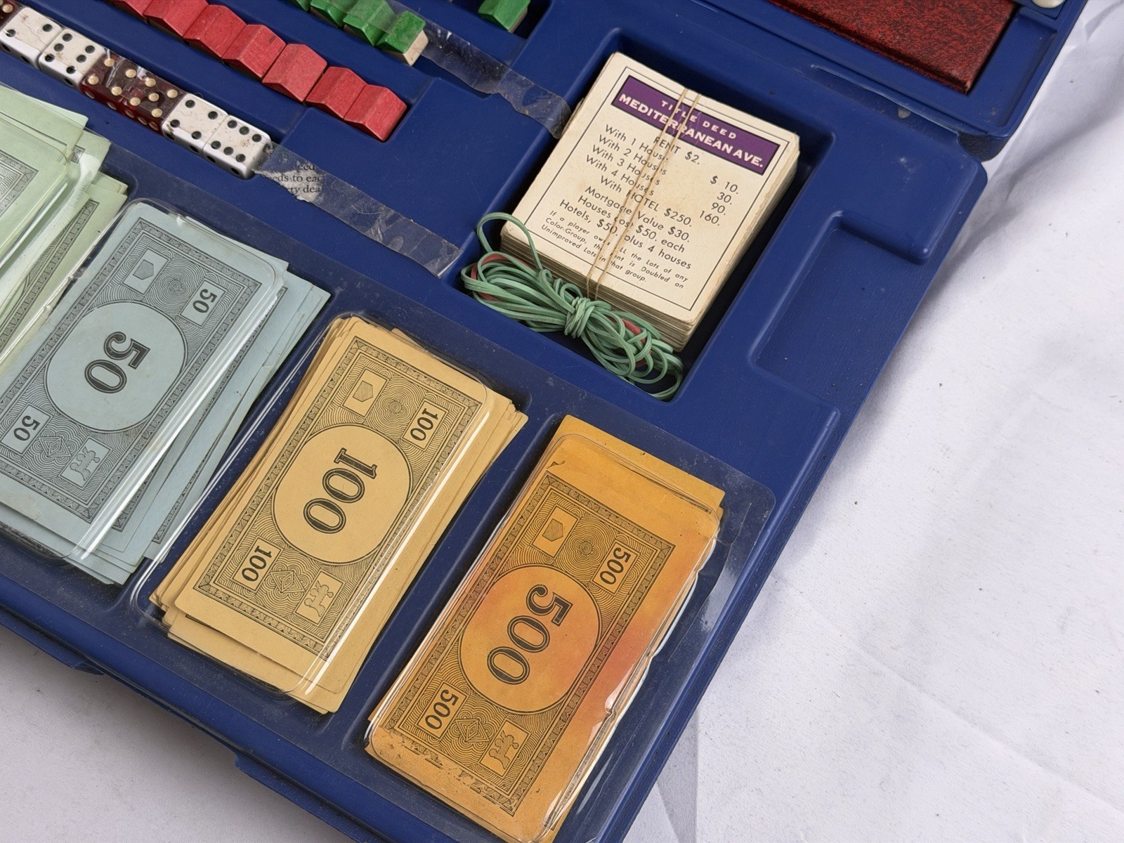 Vintage 1973 Monopoly Board Game Blue Hard Plastic Travel Case Complete
