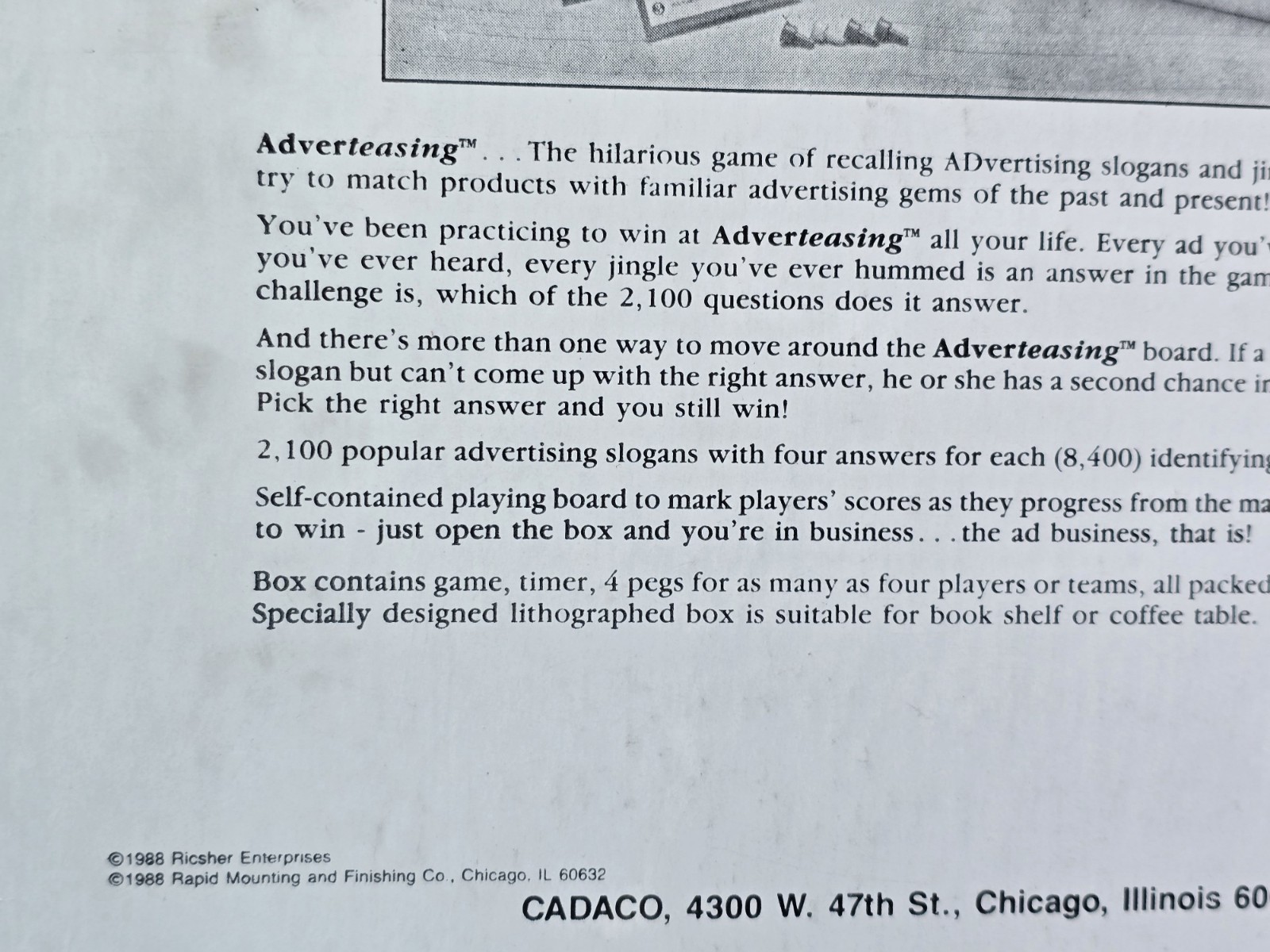 Cadaco Adverteasing Board Game Vintage 1980s Trivia Slogans Jingles