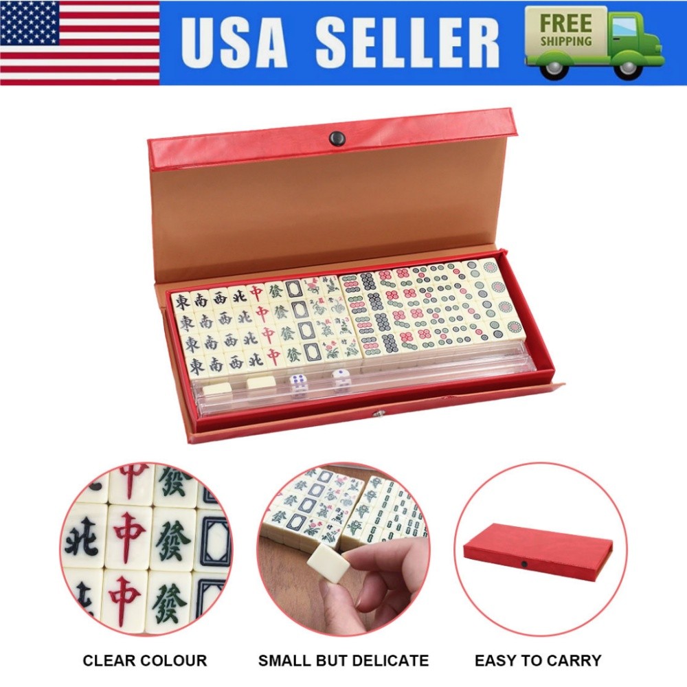 Vintage Chinese Mahjong Set 146 Tiles Traditional Mini Mah-Jong Game w/Case Box