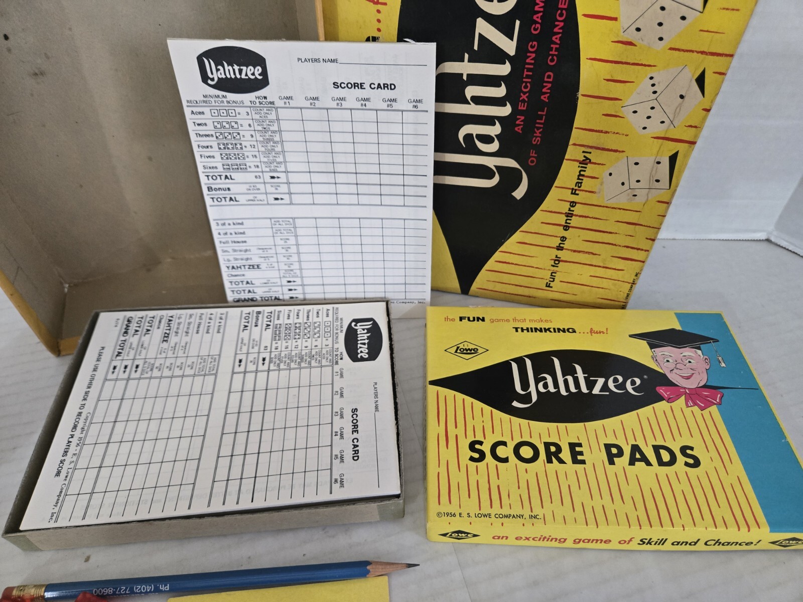 Original 1961 Yahtzee Game with Score Cards Dice Chips & Instructions FREE SHIP