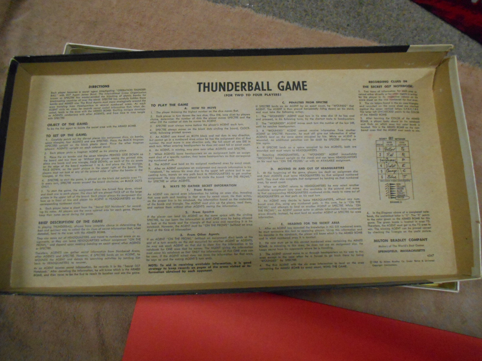 Vintage Milton Bradley No.4547 Sean Connery James Bond 007 “Thunderball” Game