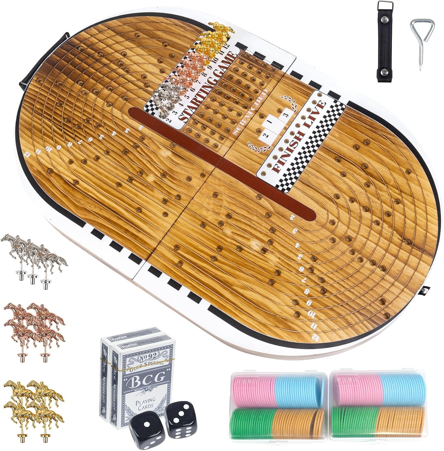 26.4In Wooden Horse Race Board Game for Adults – Foldable Horse Racing Game Boar